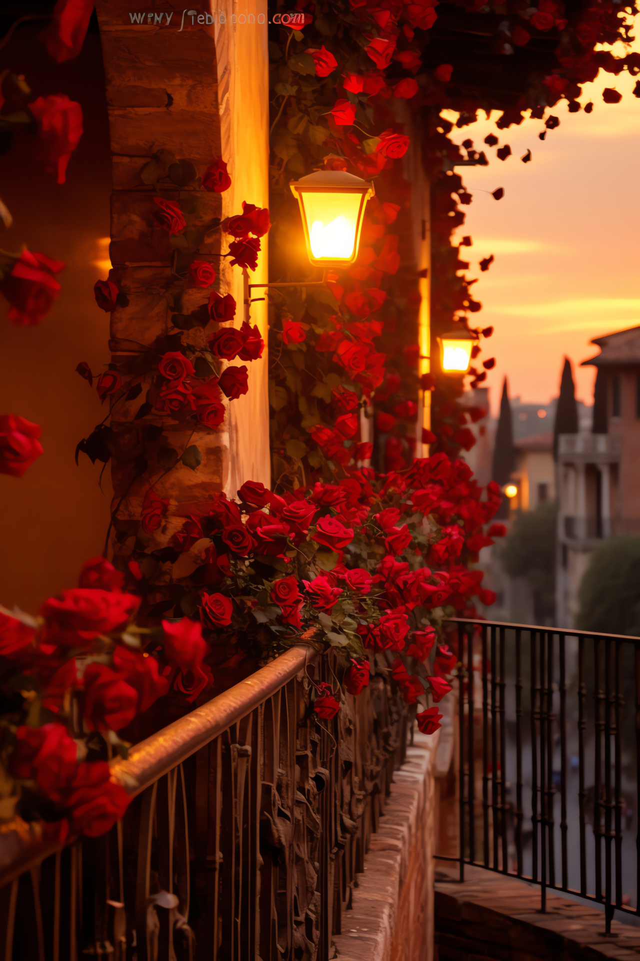 Verona's Valentines, Lovers city of choice, Romantic Juliet balcony, Crimson rose petals, Celebratory holiday, HD Phone Image