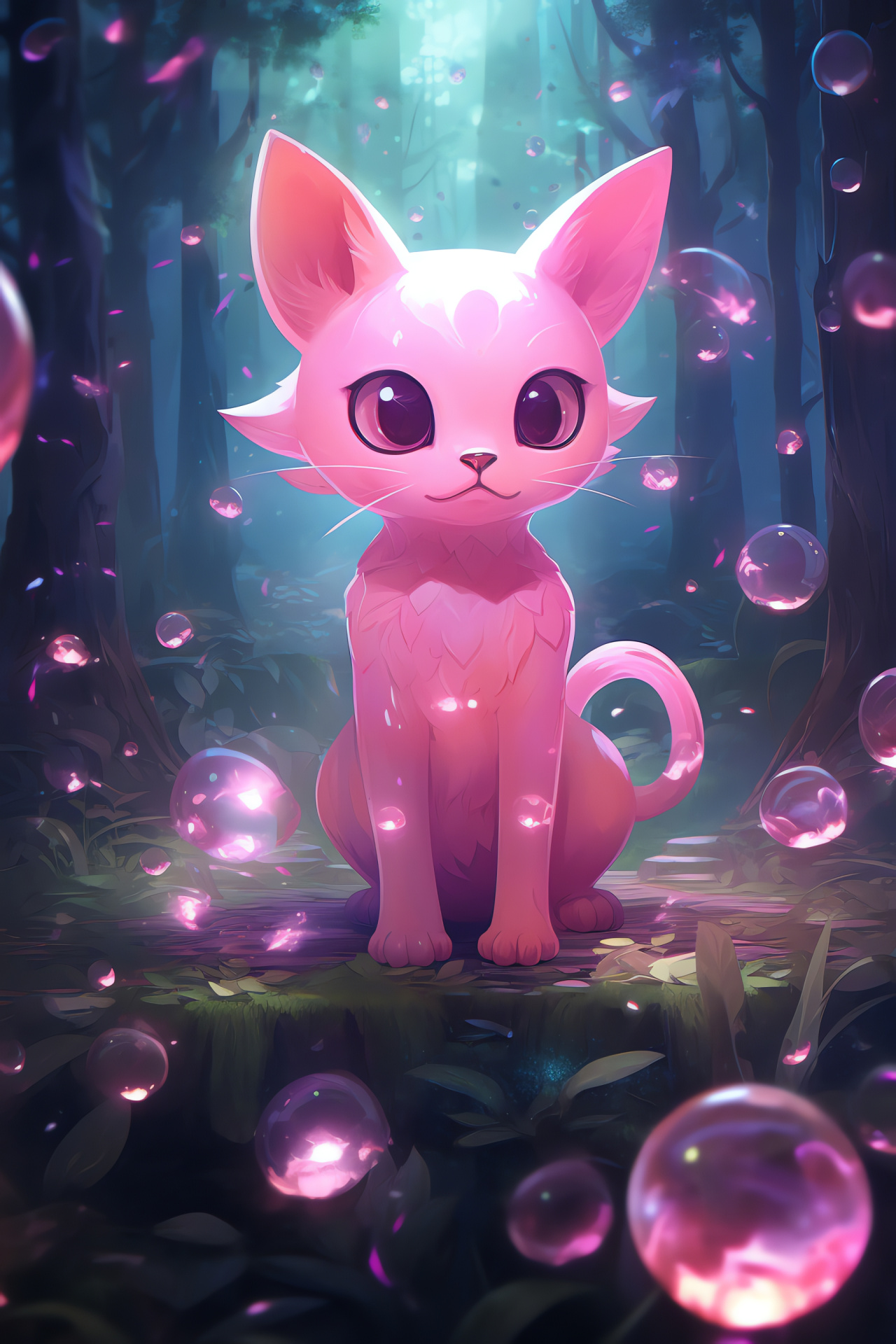 Mythical Mew, Magic guardian, Levitating wonder, Pokmon forest habitat, Mysterious illumination, HD Phone Image