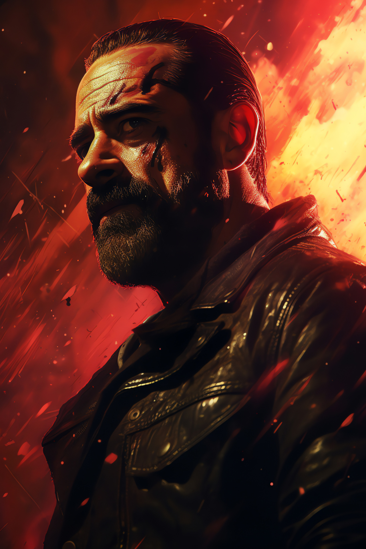 Negan in digital art, Post-apocalyptic setting, Dark illustration, Fictional character art, Creative design, HD Phone Image