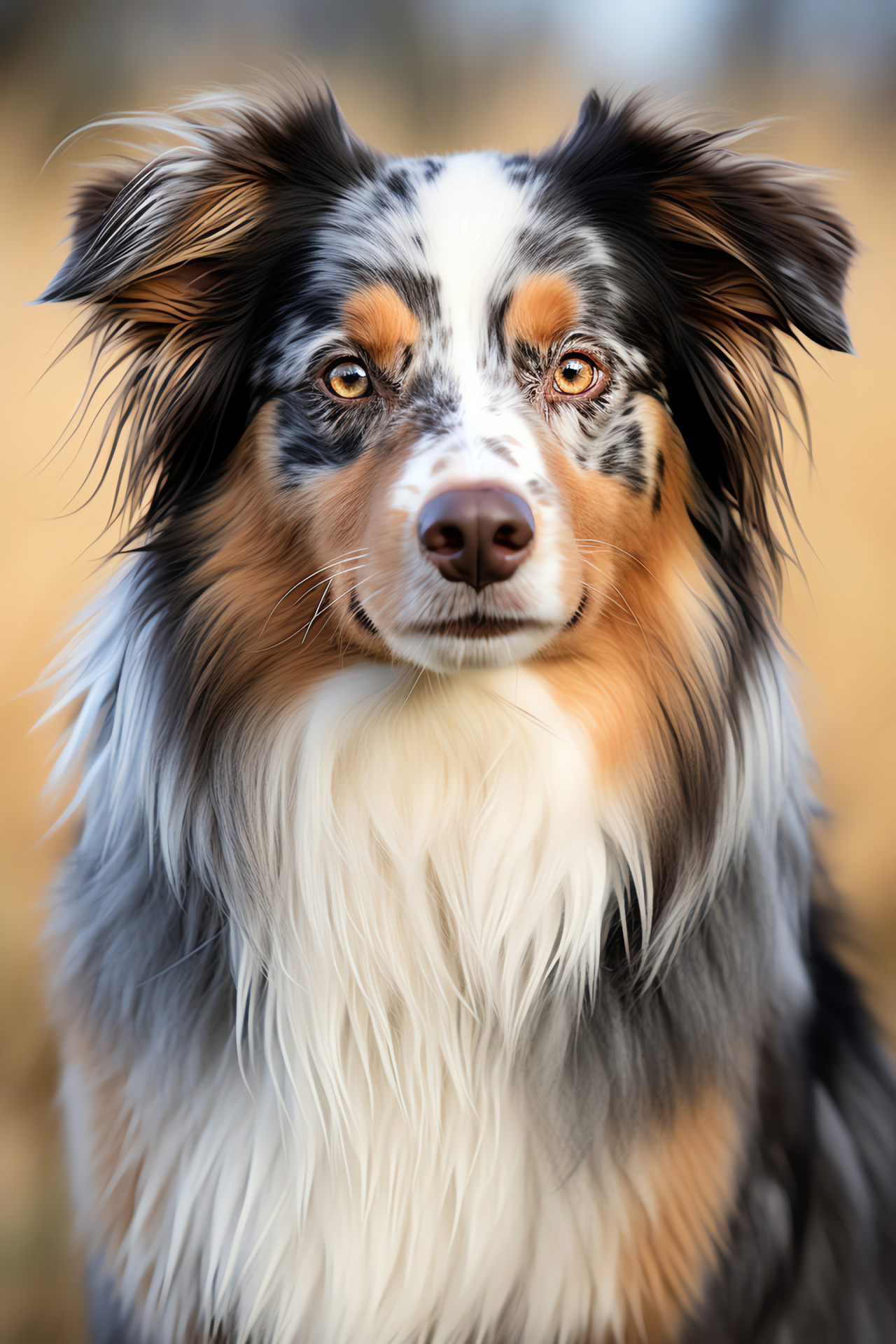 Australian Shepherd, Police canine, Merle coat pattern, Tri-colored fur, Law enforcement partner, HD Phone Wallpaper