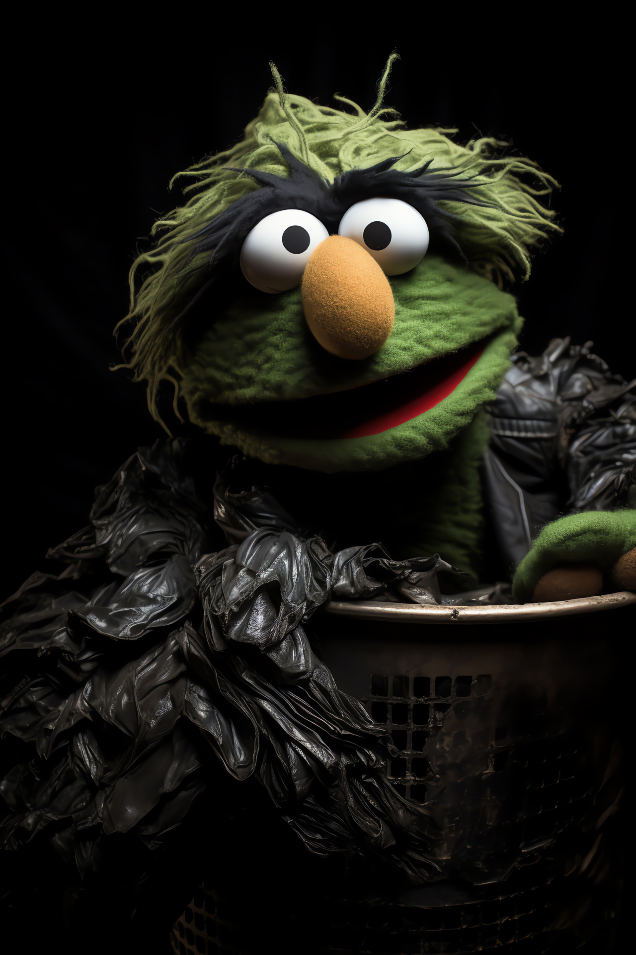 Grumpy Muppet resident, Iconic character detail, Pure darkness, Ill-tempered yet lovable, TV puppetry, HD Phone Wallpaper