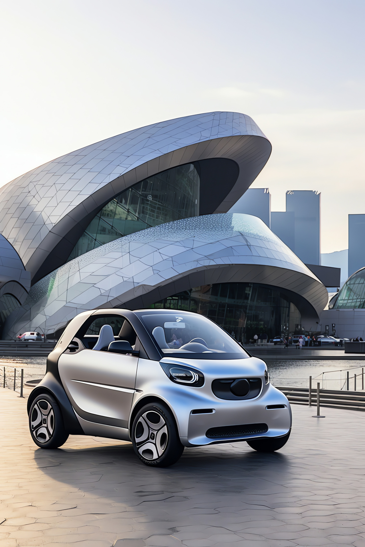 Smart Car Fortwo Cabriolet Seoul, South Korean design skyline, Open-top city car, Urban design triumph, Architectural marvel, HD Phone Image