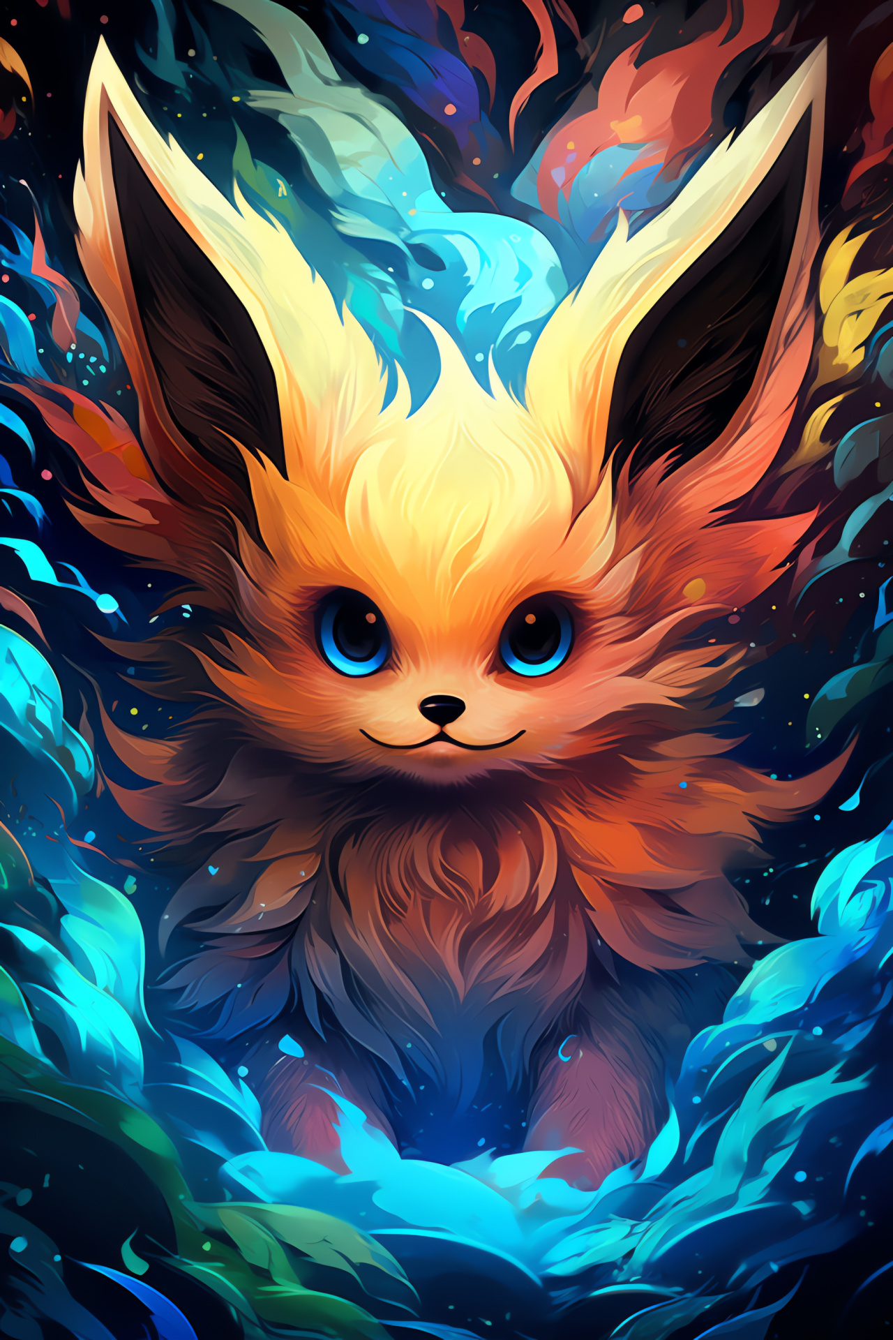 Mystic Eevee, Vaporeon evolution, fantasized colorful realm, animated swirling patterns, aquatic transformation, HD Phone Image