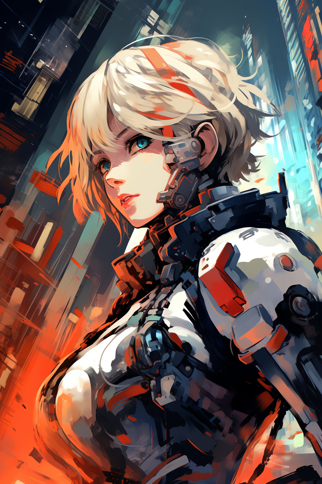 Persona 3 HD Aigis, Android combat scene, Action-packed illustration, Mid-action dynamics, Mechanical design details, HD Phone Wallpaper