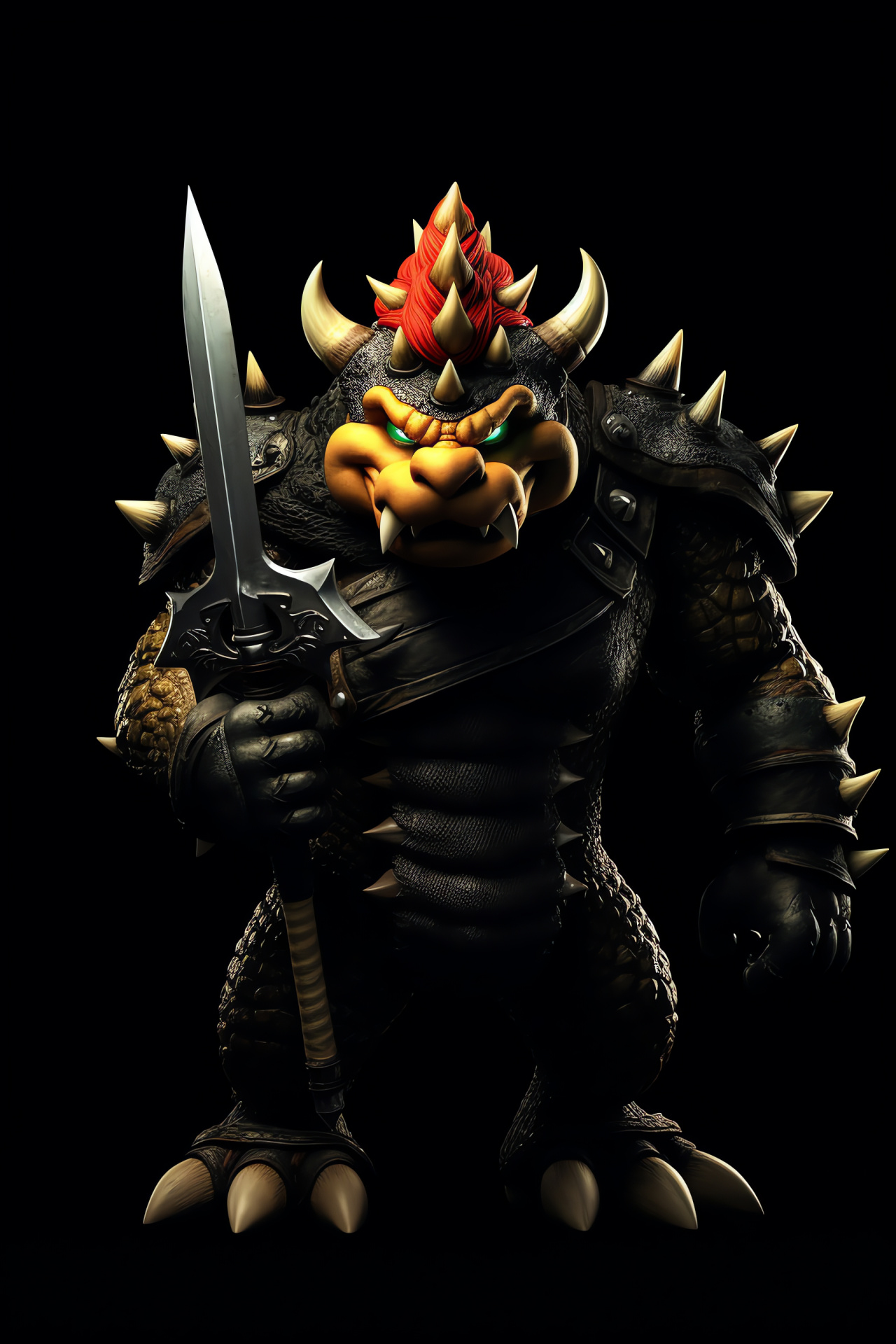 Videogame villain Bowser, Koopa King depiction, Domineering game figure, Antagonistic expression, Bowser's weapon, HD Phone Image