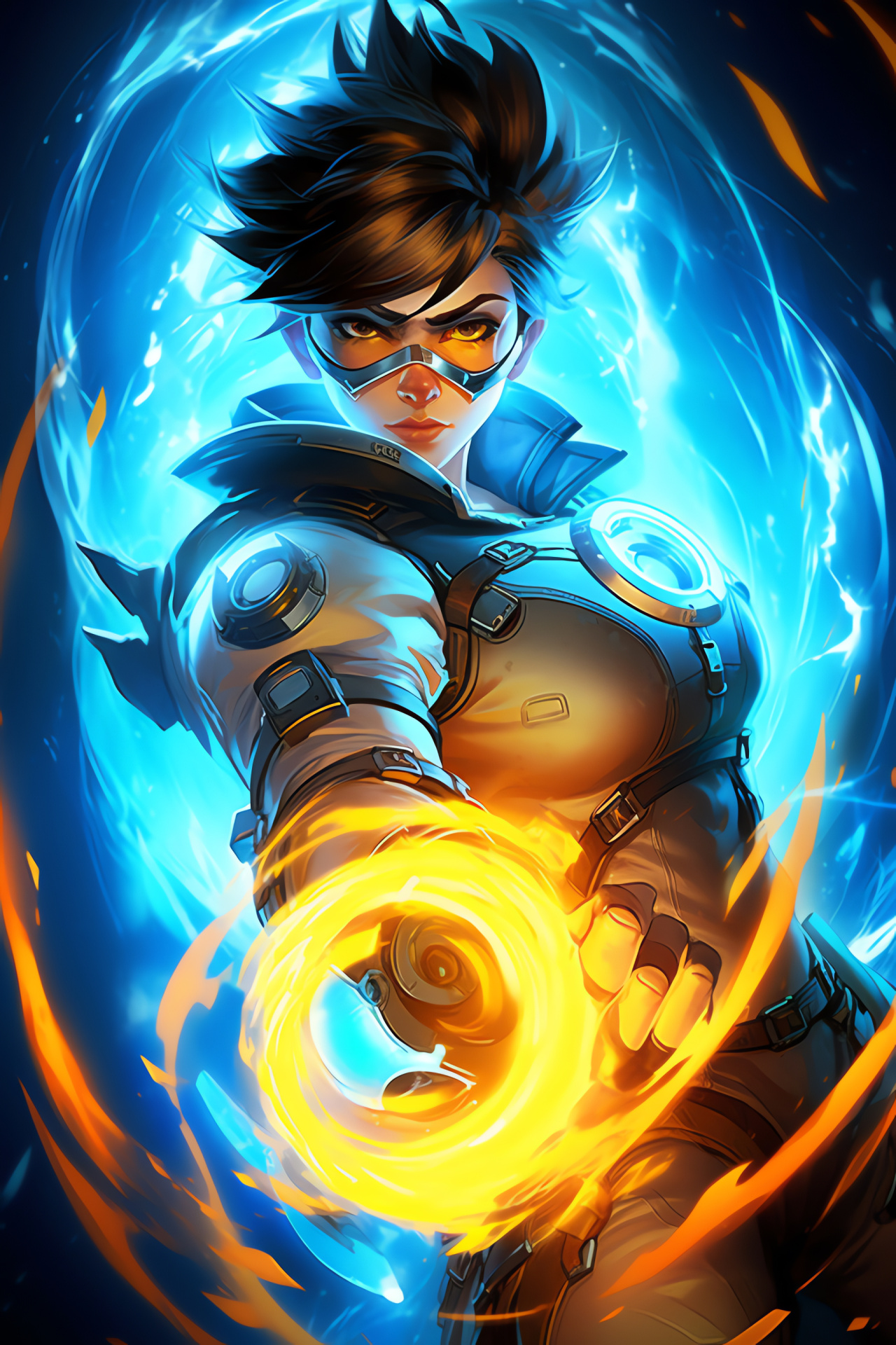 Overwatch videogame, Tracer character, Sci-fi scenery, Game universe, Fantasy combat, HD Phone Image