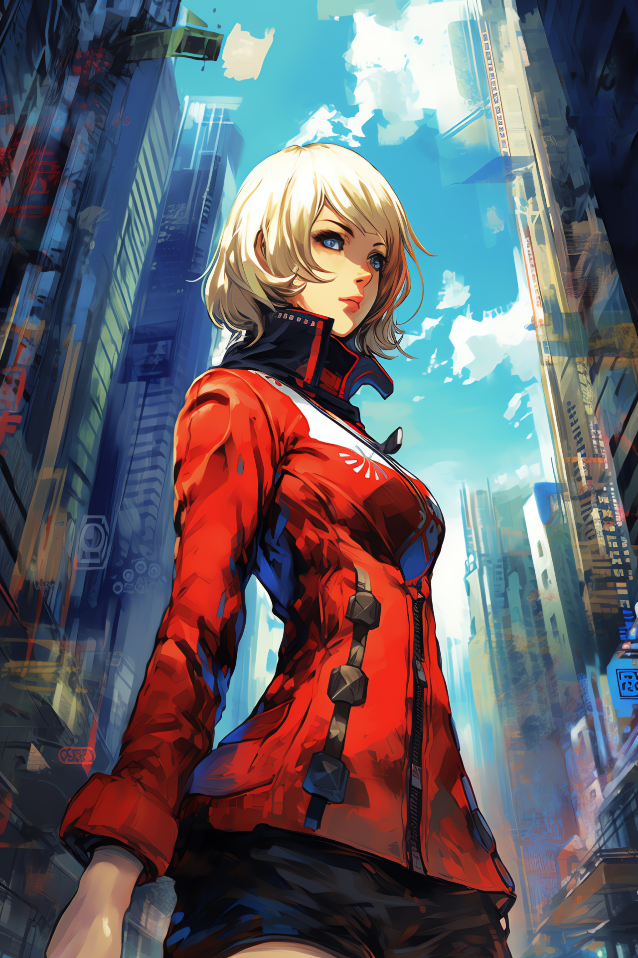 Persona 3 midnight locale, Urban skyline, Luminous metropolis, Chromatic displays, Holography, HD Phone Wallpaper