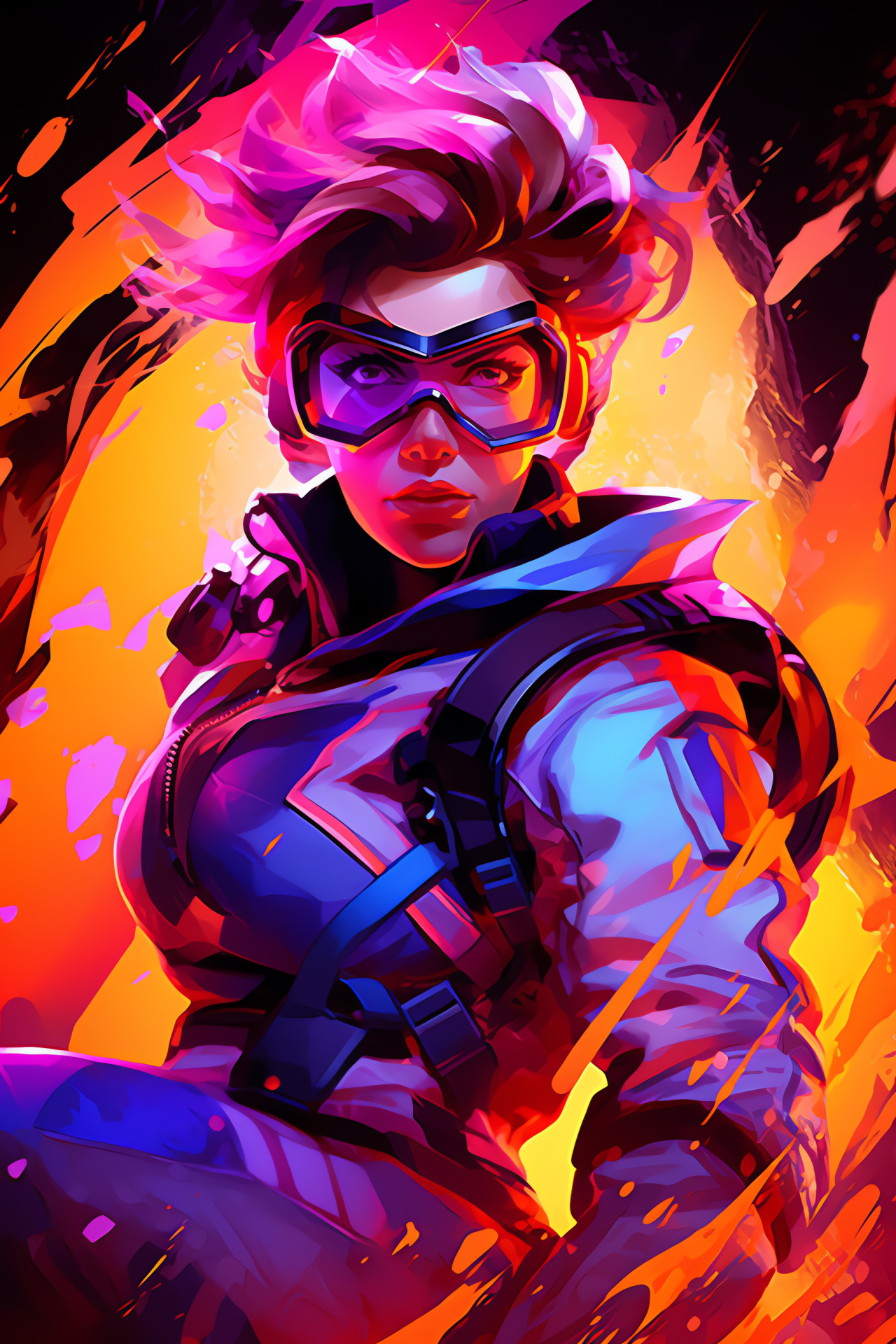 Tracer emblem, Overwatch franchise, Signature optics, Flamboyant hairstyle, Character portrayal, HD Phone Image