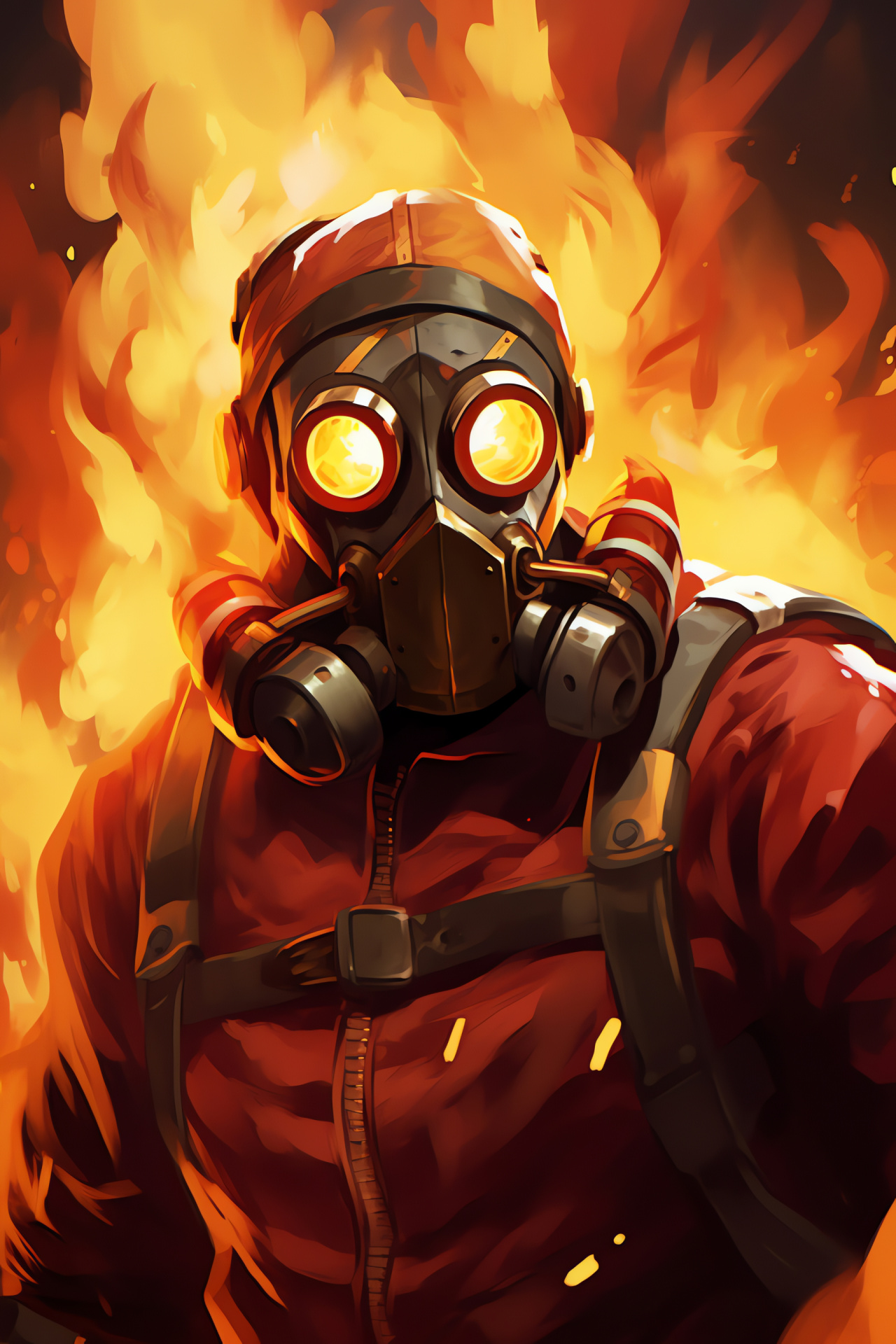 Pyro in action, Team Fortress 2 gameplay, fiery combat, incendiary weapon, First-person shooter, HD Phone Wallpaper