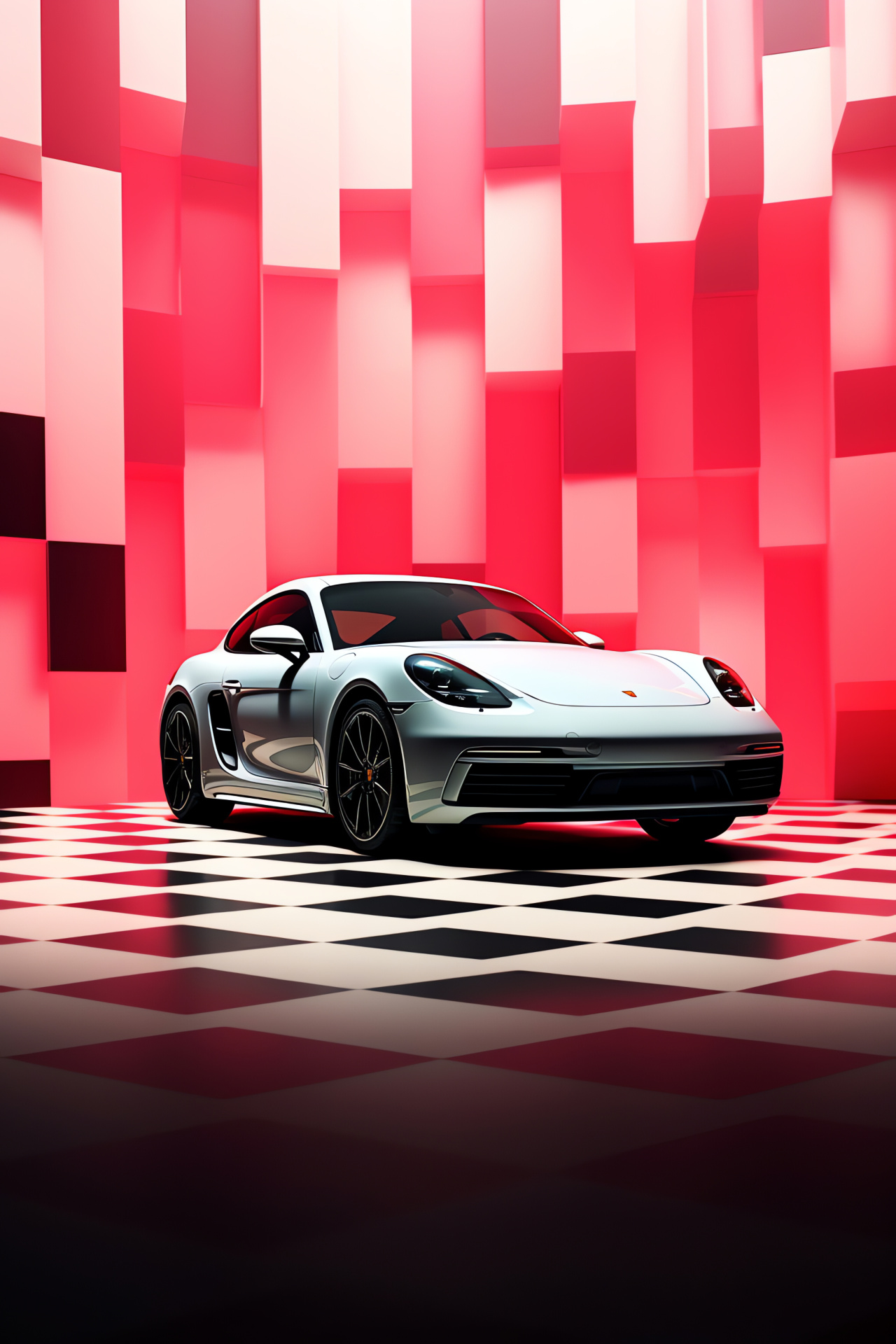 2022 Porsche Cayman GTS vision, Silver and black masterpiece, Intriguing geometric patterns, Automotive artistry, HD Phone Wallpaper