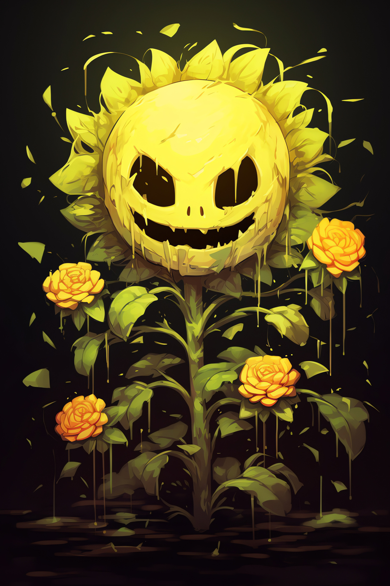 Undertale Flower Flowey, sly demeanor, vibrant contrast, botanical mischief, amber-eyed facade, HD Phone Image