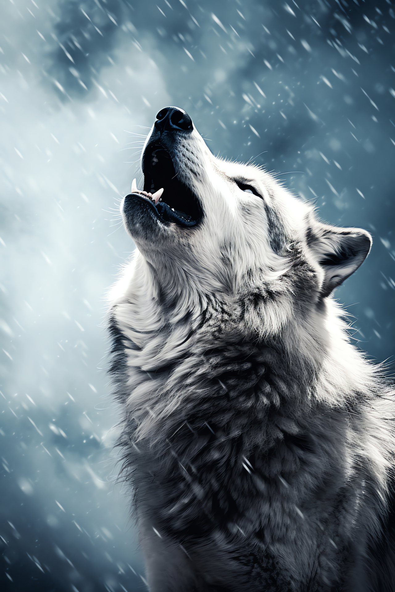 Wolf vocalization moment, Canis lupus solitude, Monochrome backdrop, Icy lupine stare, HD Phone Image