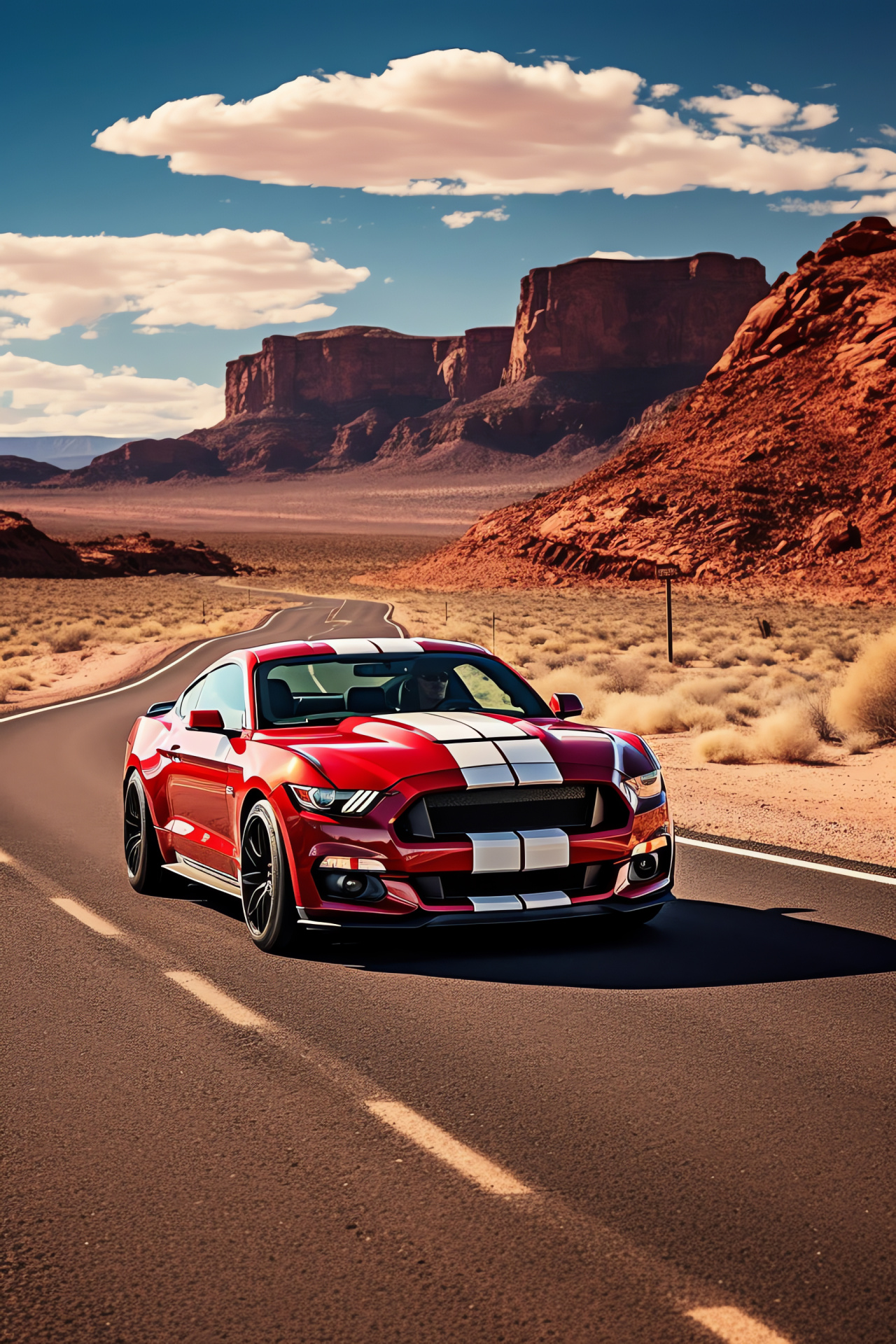 Ford Mustang GT350, Classic Route 66, Arid Environment, Vehicle Impression, Southwest America, HD Phone Wallpaper