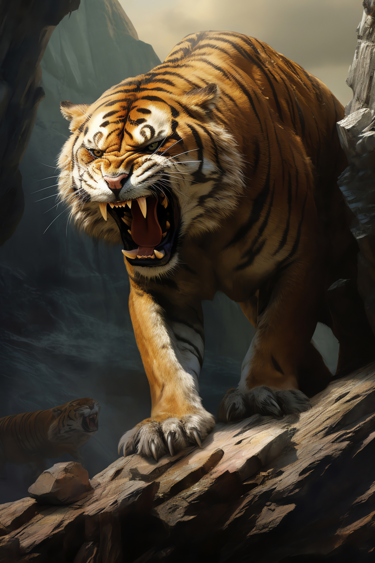 Formidable Saber Tooth, extinct mega-fauna, ancient carnivore, predator teeth, historical creature, HD Phone Wallpaper