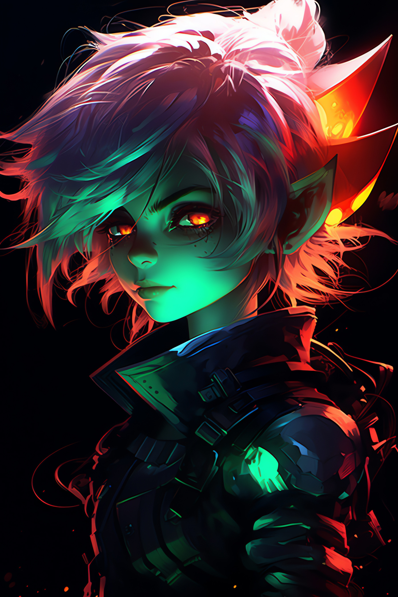 Tristana with armaments, Yordle sharpshooter, Fiery coiffure, Sapphire gaze, Energy aura, HD Phone Image