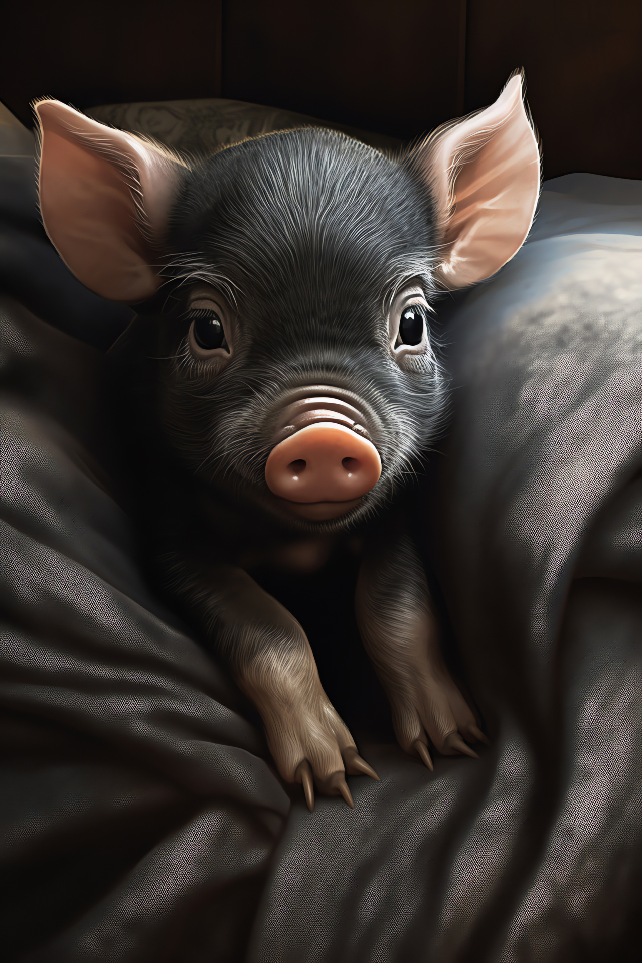 Farm animal pig, brown-eyed beauty, glossy ebony hair, long silken strands, regality essence, HD Phone Wallpaper