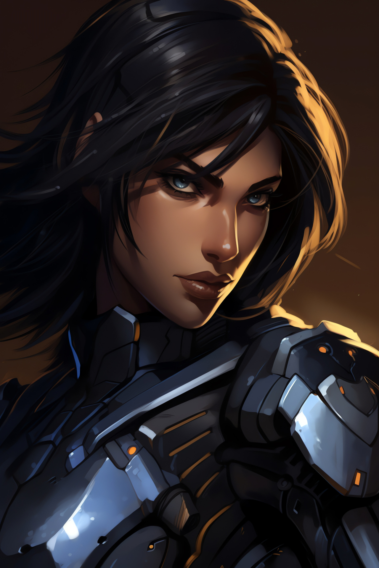 Pharah close-up, Sapphire eyes, Facemask with visor, Overwatch game hero, Armed stance, HD Phone Wallpaper