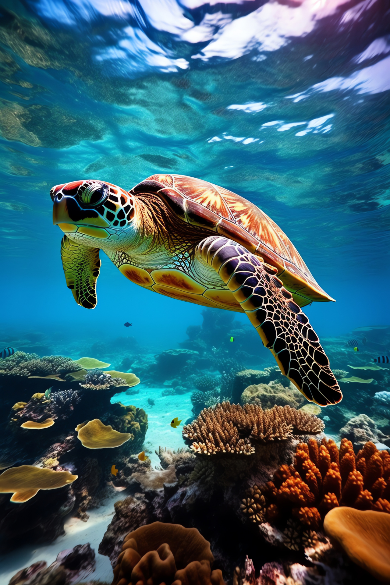 Aquatic turtle, Reef dweller, Yellow accents, Underwater life, Captivating sea creature, HD Phone Wallpaper