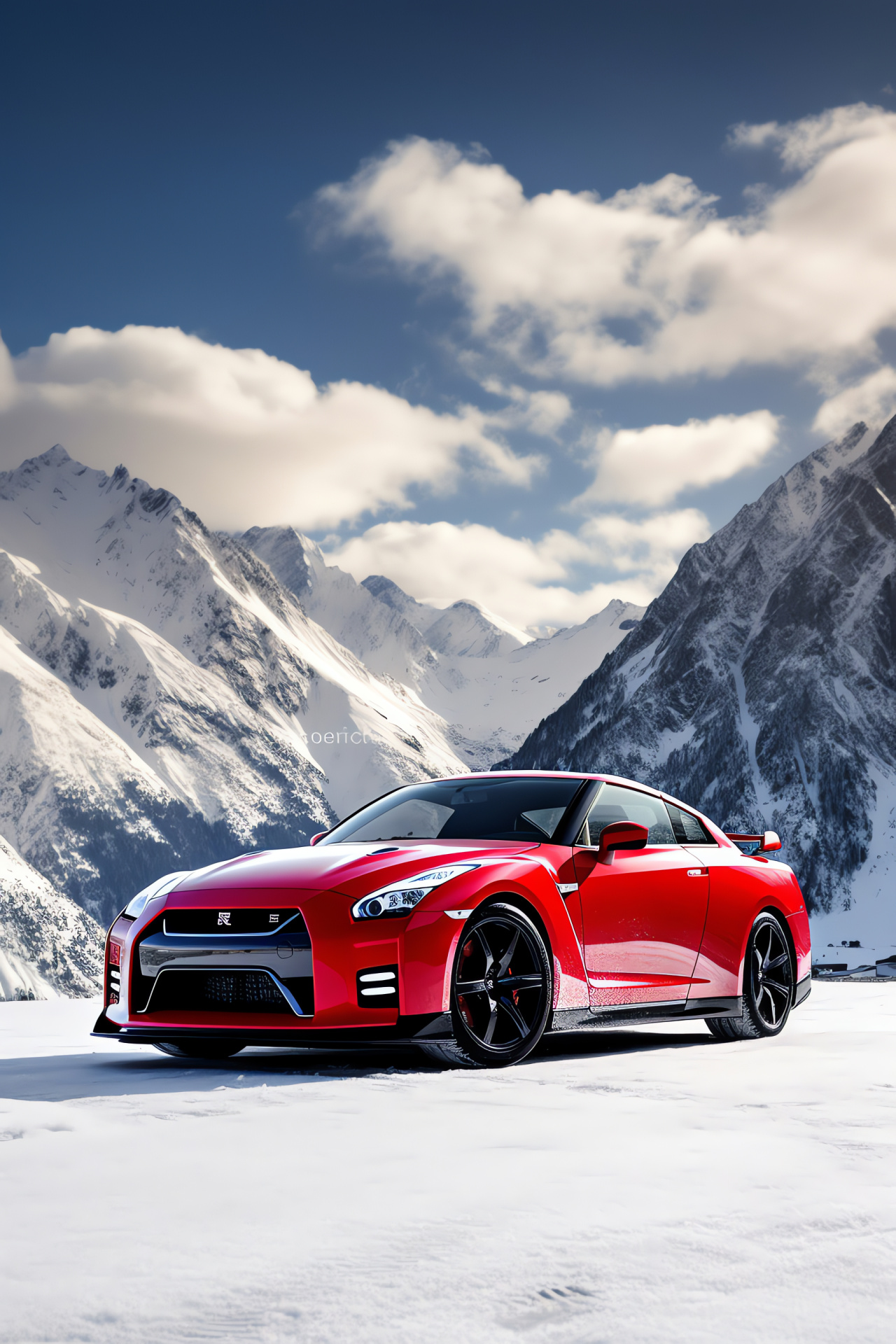 Nissan GTR R35, Skyline badge, Swiss mountain landscape, Sports car design, High-performance GTR, HD Phone Image