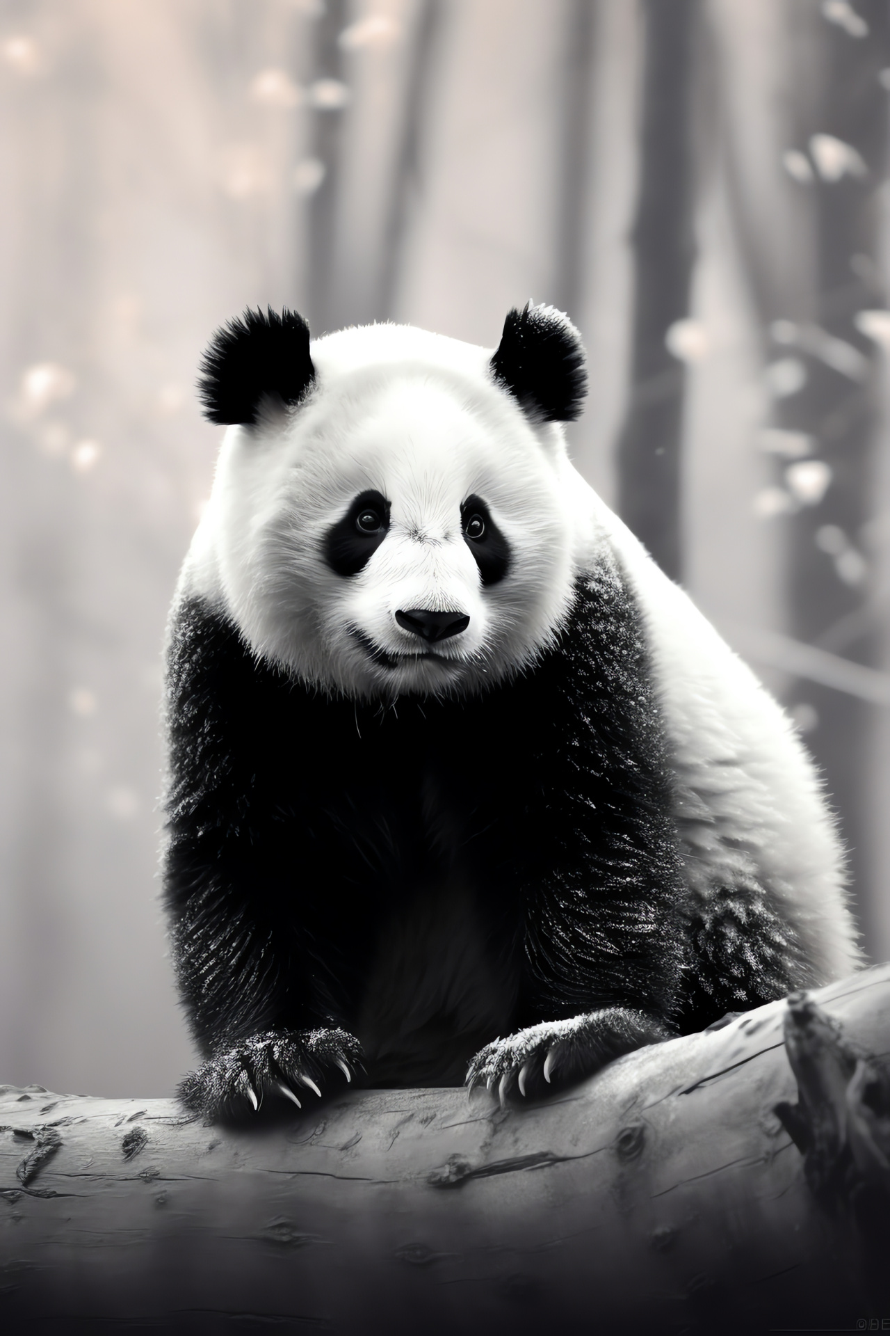 Giant panda outdoors, Bear monochrome fur, Zoo habitat, Animal gaze, Nature serene, HD Phone Image