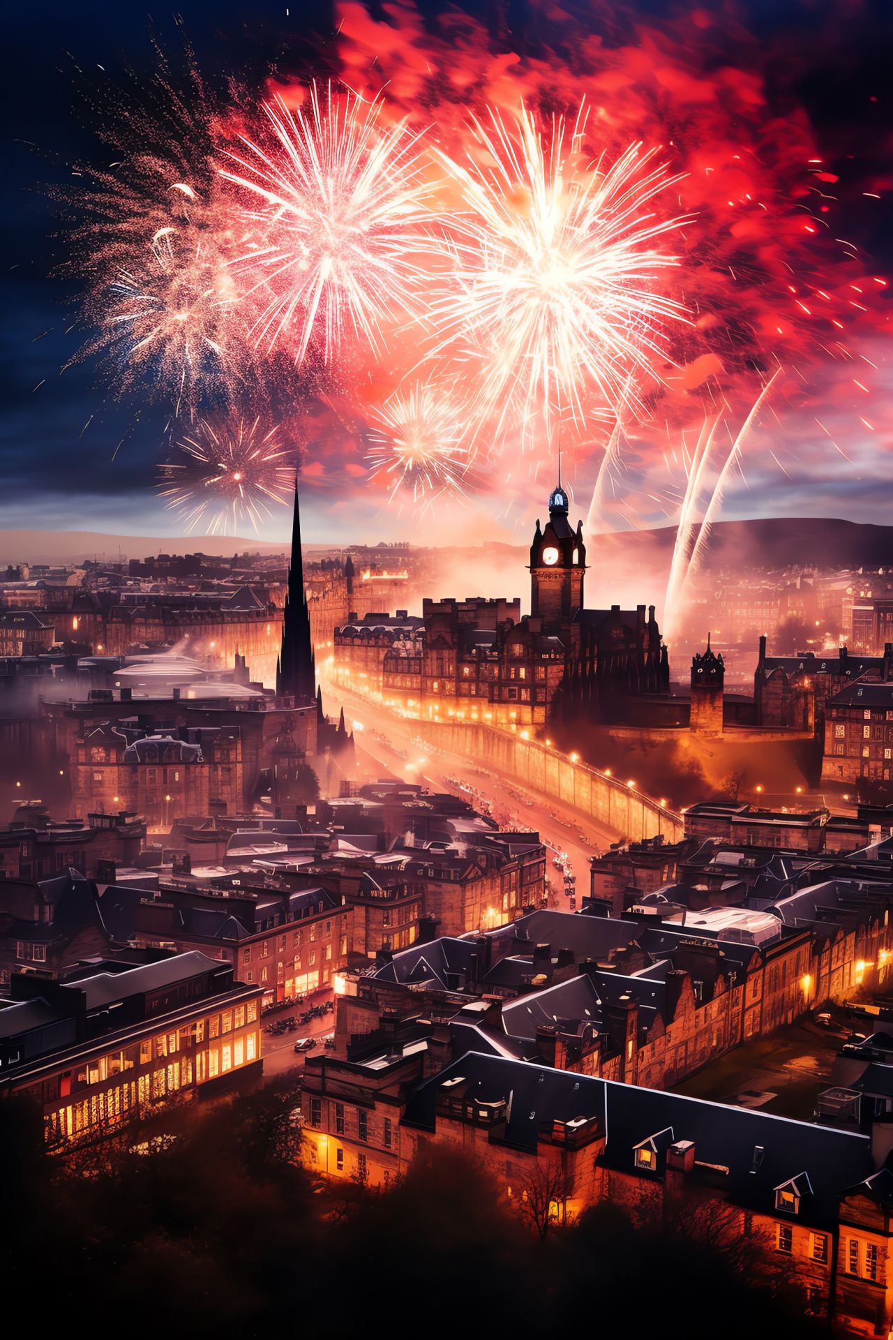 Edinburgh Hogmanay celebration, Scottish castle backdrop, New Year pyrotechnics, Kilted festivity, Gaelic charm, HD Phone Wallpaper