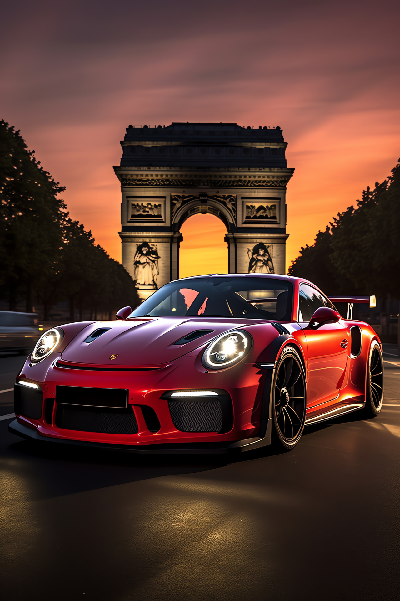 Porsche 911 GT3 RS, Parisian streets, French capital tour, Iconic roadster, Landmark car photo, HD Phone Image