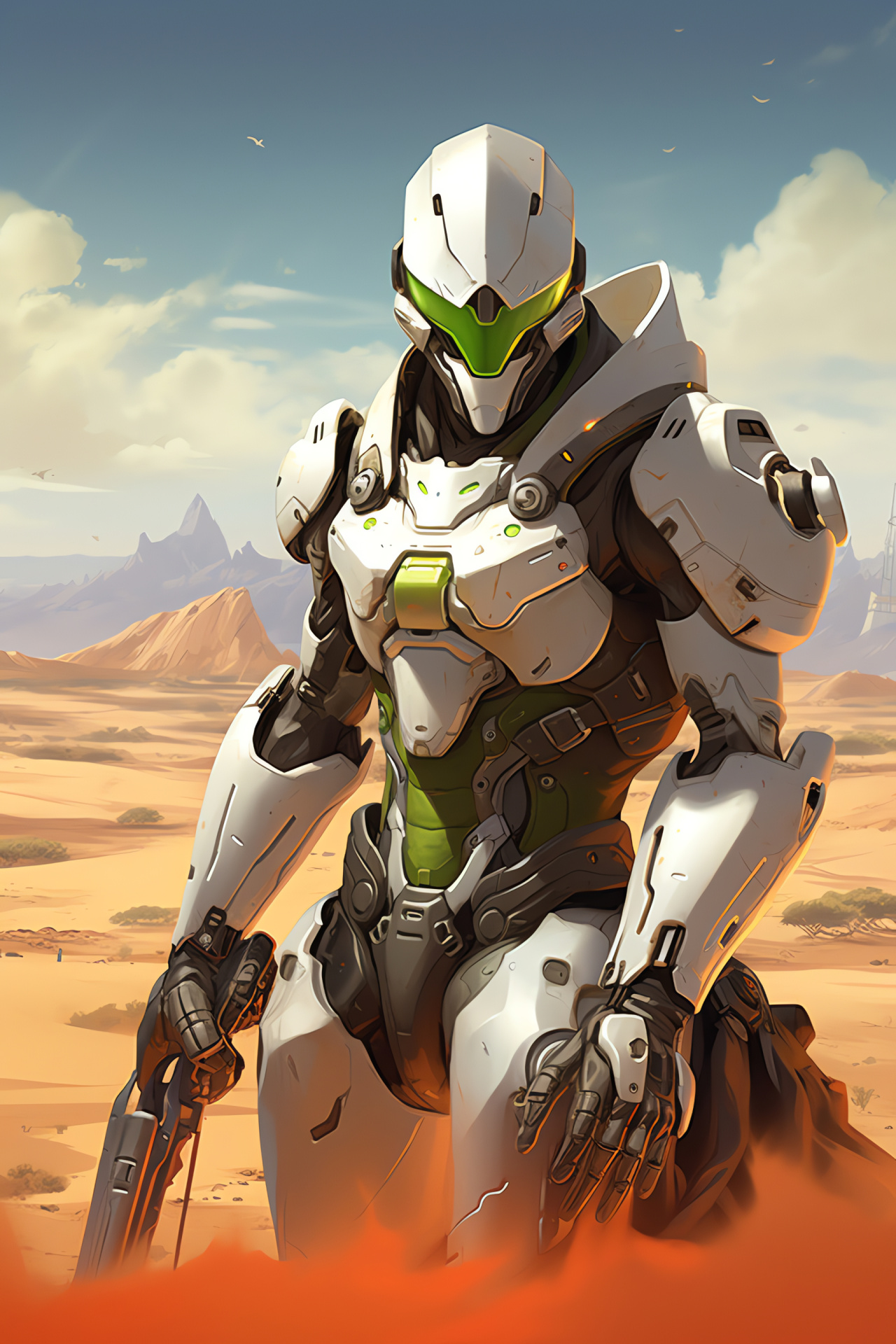 Overwatch ninja Genji, desert dust-up, Route 66 standoff, cyber agility, game environment authenticity, HD Phone Wallpaper