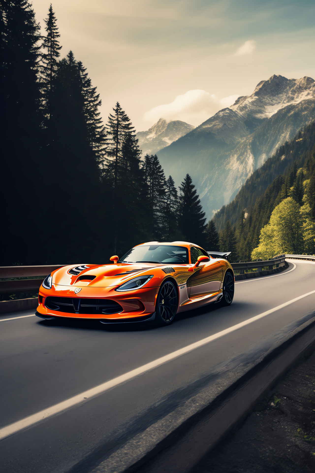 SRT Viper GTS-R, Exotic profile, Mountain scenery, Racing stripes, Superior handling, HD Phone Image