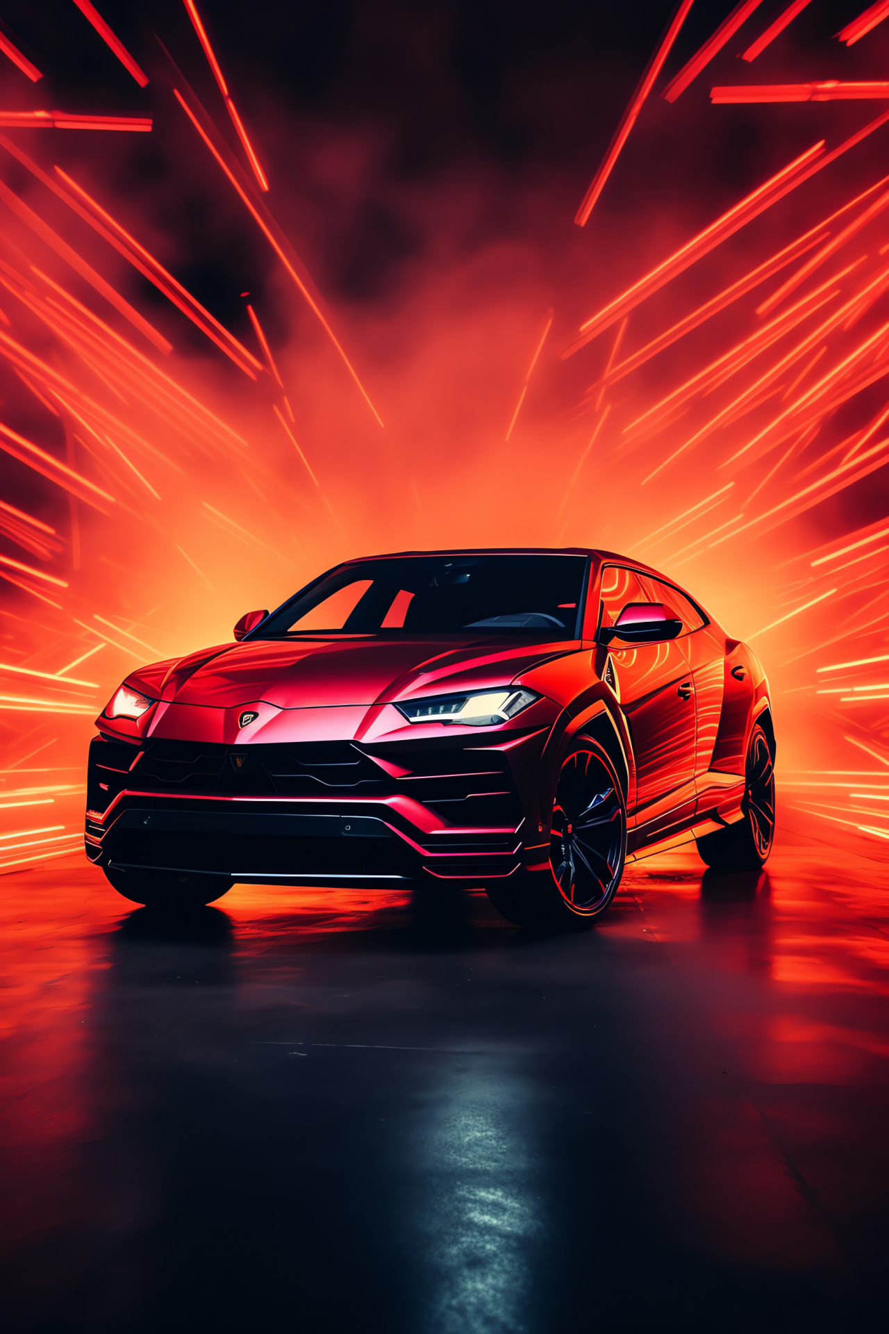 Latest Lamborghini SUV, Urus model, glowing linear design, red-black palette, sporty design language, HD Phone Wallpaper