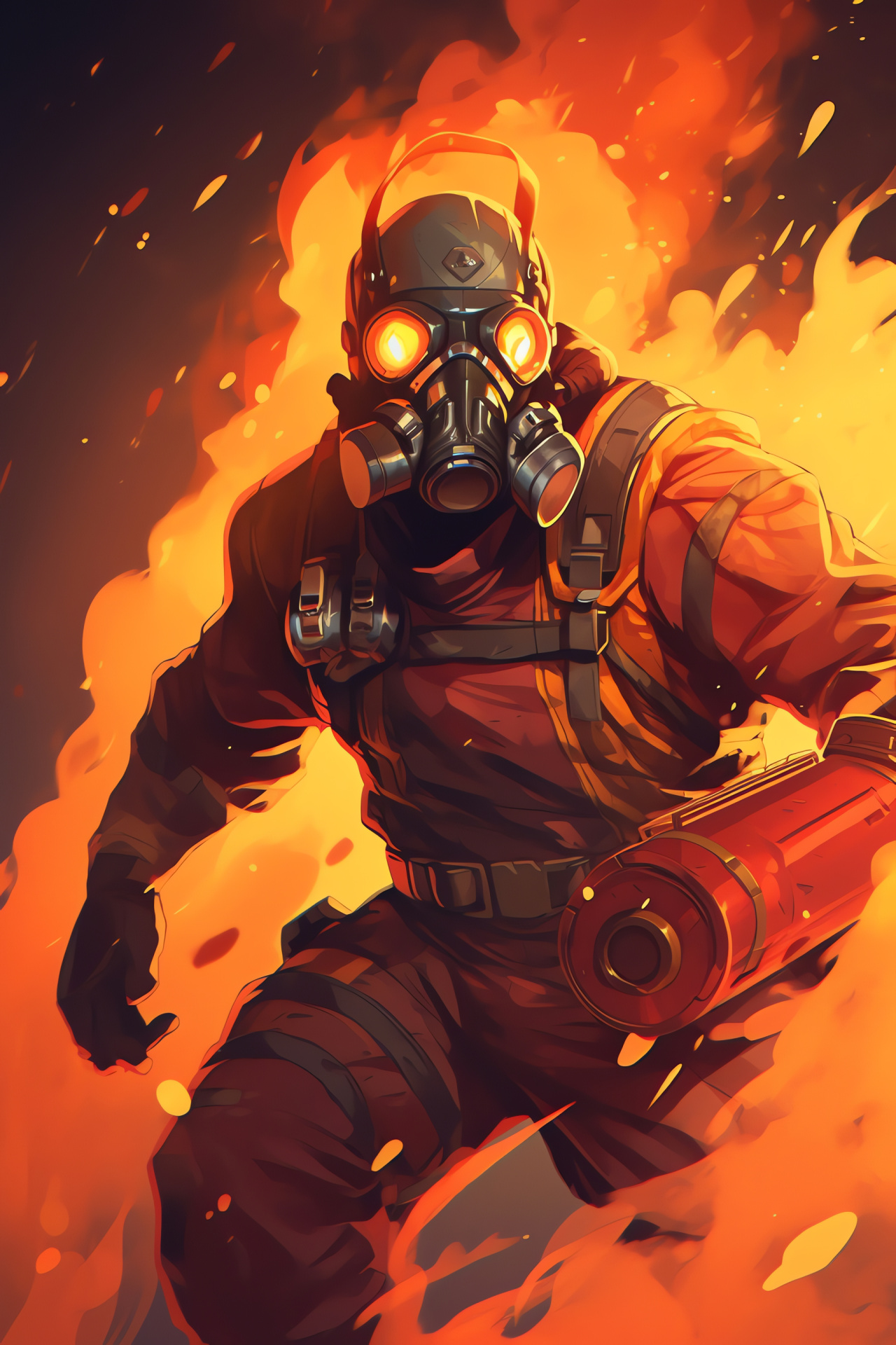 Pyro Team Fortress engagement, Fiery in-game battle, Action-packed skirmish, Dedicated gamer experience, Virtual world contest, HD Phone Wallpaper