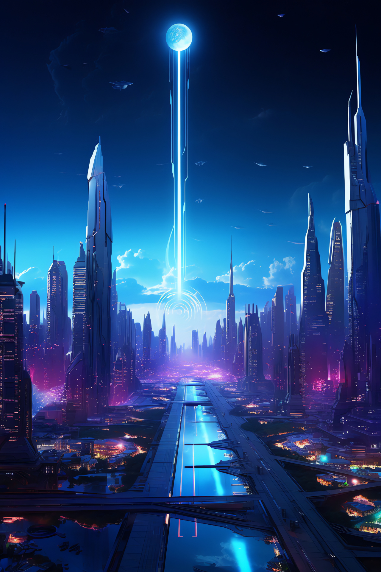 Imaginary skyline, Cosmos adventure, City to come, Soaring high rises, Ambient luminescence, HD Phone Wallpaper