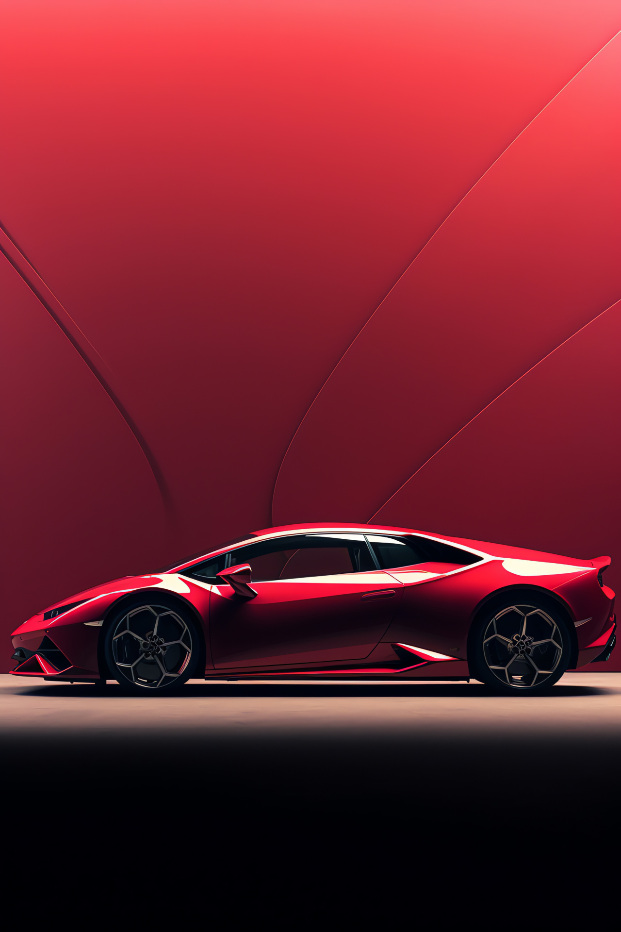 Lamborghini Huracn EVO, Exotic performance vehicle, Side profile capture, Unadulterated red backdrop, Italian craftsmanship, HD Phone Image