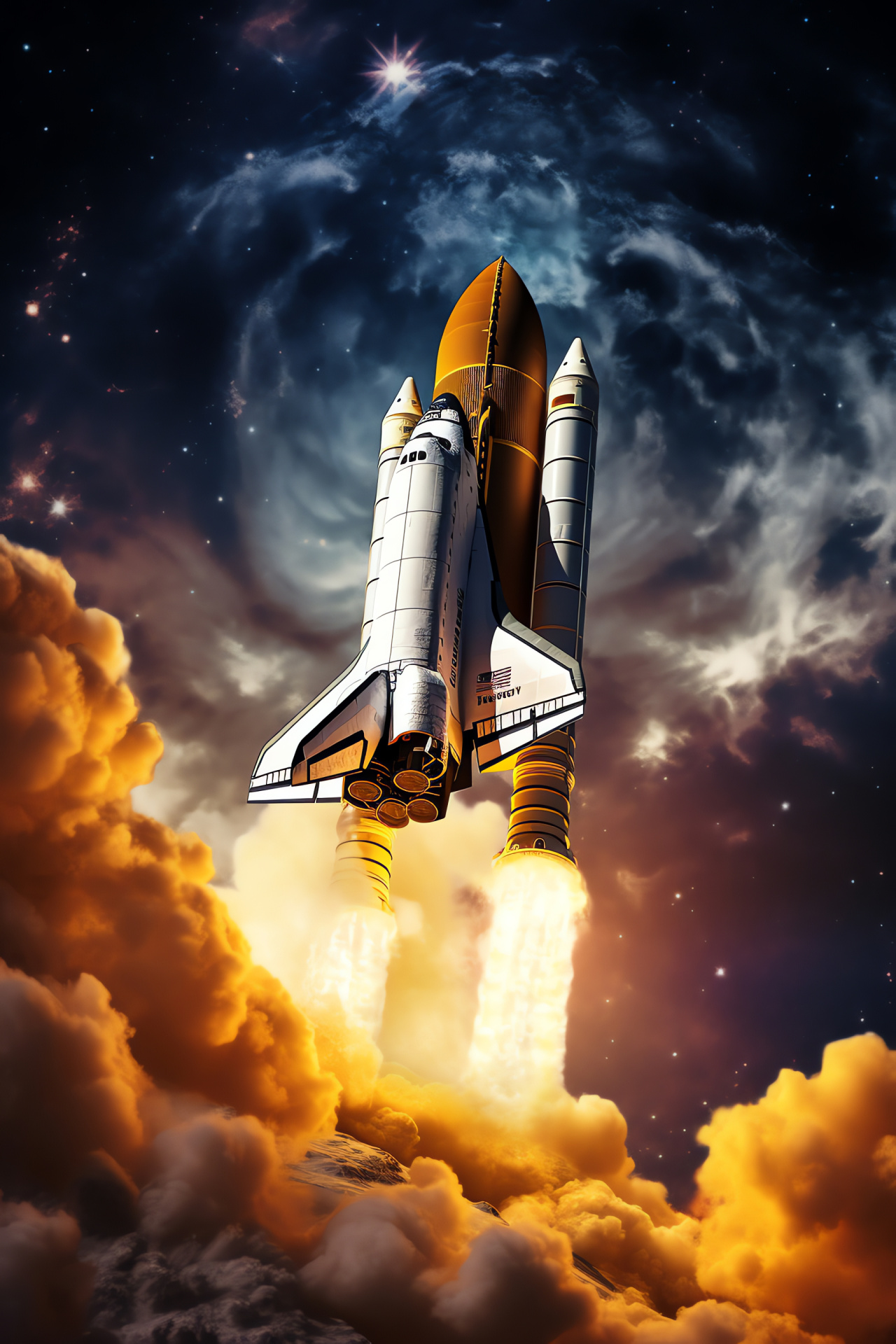 Shuttle evening ascent, Celestial explorer, Astronomical exploration, Nighttime liftoff, Stargazing vista, HD Phone Wallpaper