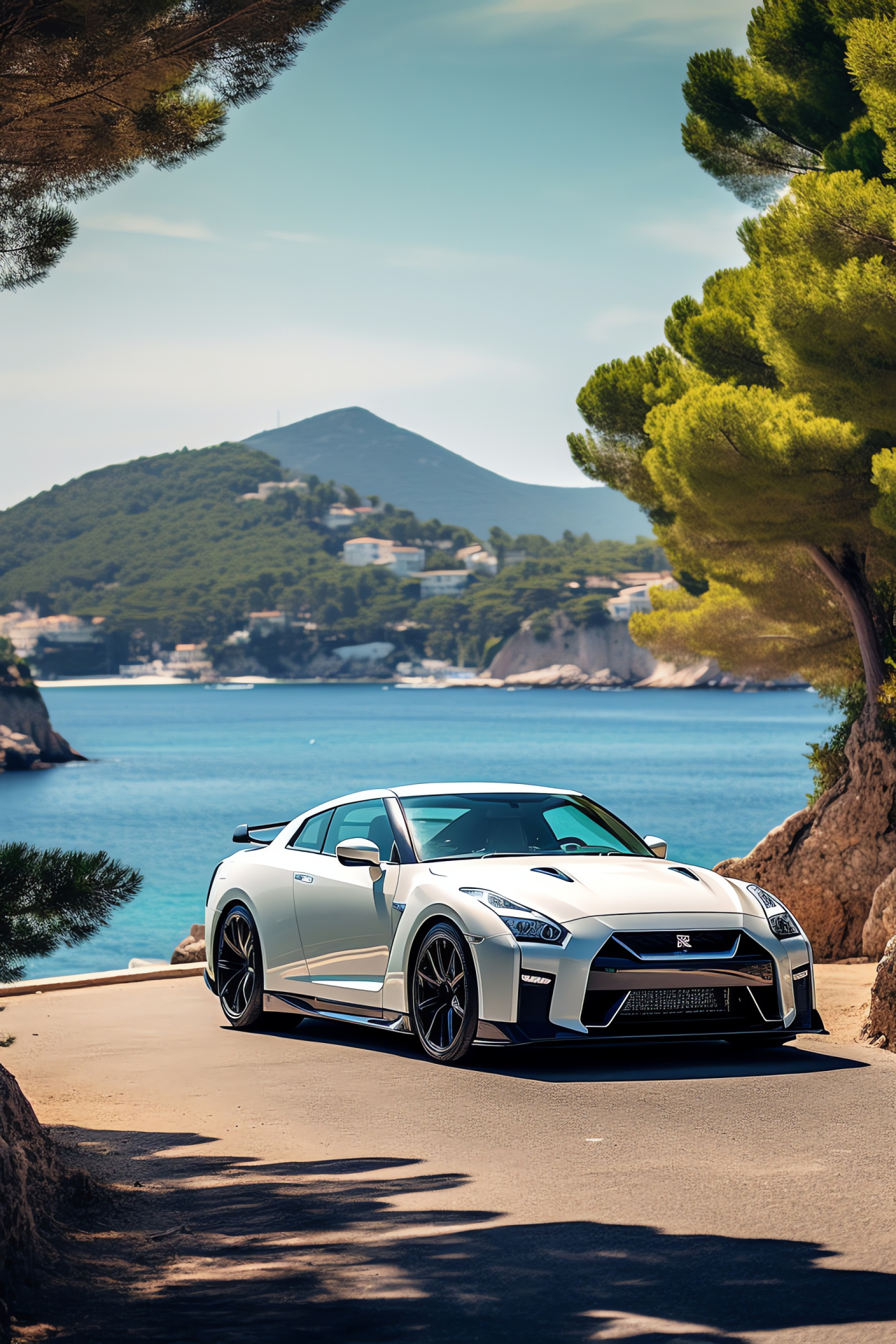 Nissan GTR R35, Cote d'Azur, Prestigious white edition, Iconic coastal roads, High-performance marvel, HD Phone Image