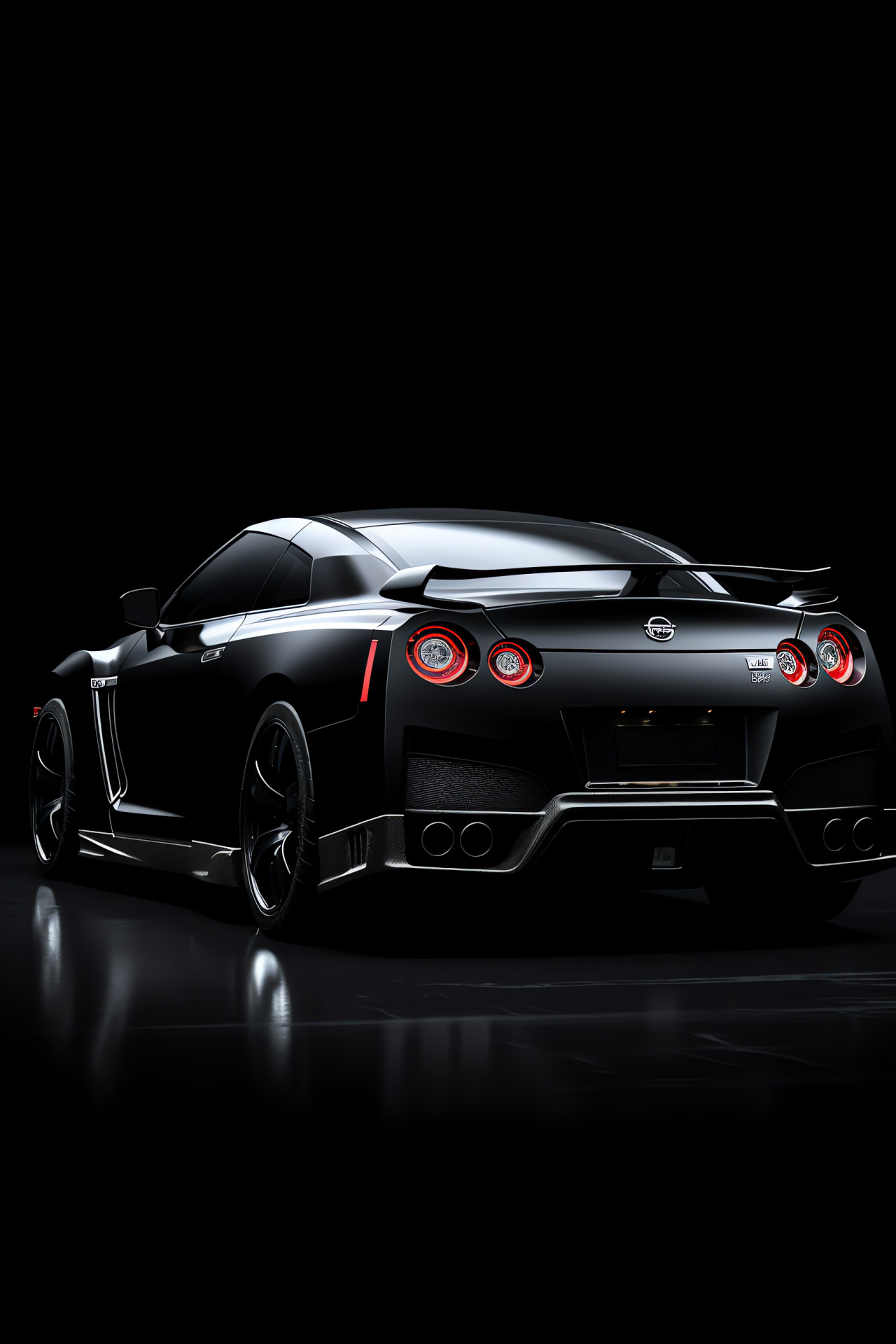 Nissan GTR HD, High-angle studio shot, Solid backdrop, Sophisticated black vehicle, Elegance auto design, HD Phone Wallpaper