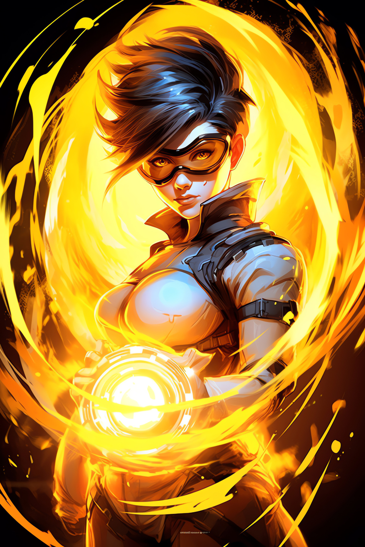 Overwatch Tracer chronal accelerator, Game narrative, Temporal escapades, Fictional champion, Abstract scene, HD Phone Wallpaper