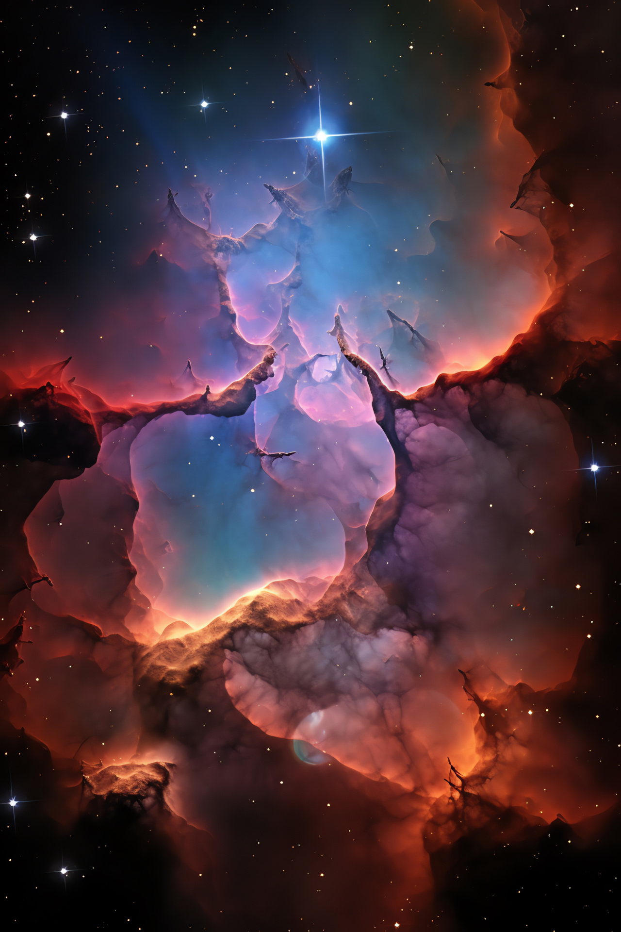 Trifid Nebula vista, Astrophotography, Nebulous matter, Cosmic landscape, Sagittarius star cluster, HD Phone Wallpaper