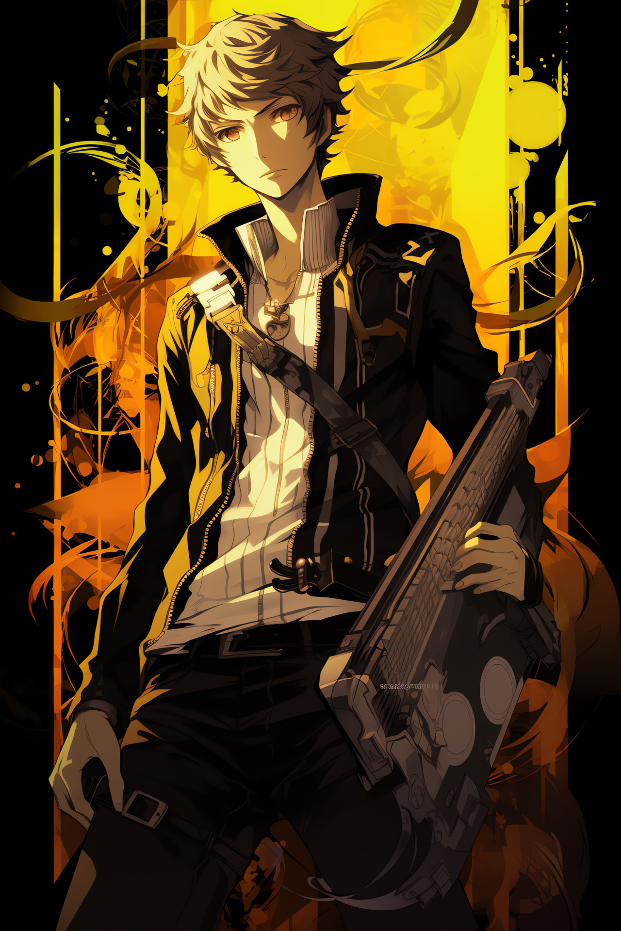 Persona 4, Kanji Tatsumi, Pricking chocolate gaze, Spiked alabaster hair, Rebellious garb, HD Phone Wallpaper