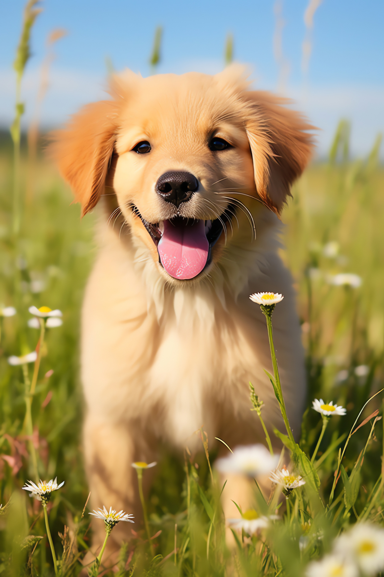 Golden Retriever puppy, Affectionate family pet, Gentle intelligent breed, Soft shiny coat, Lovable canine youngster, HD Phone Wallpaper