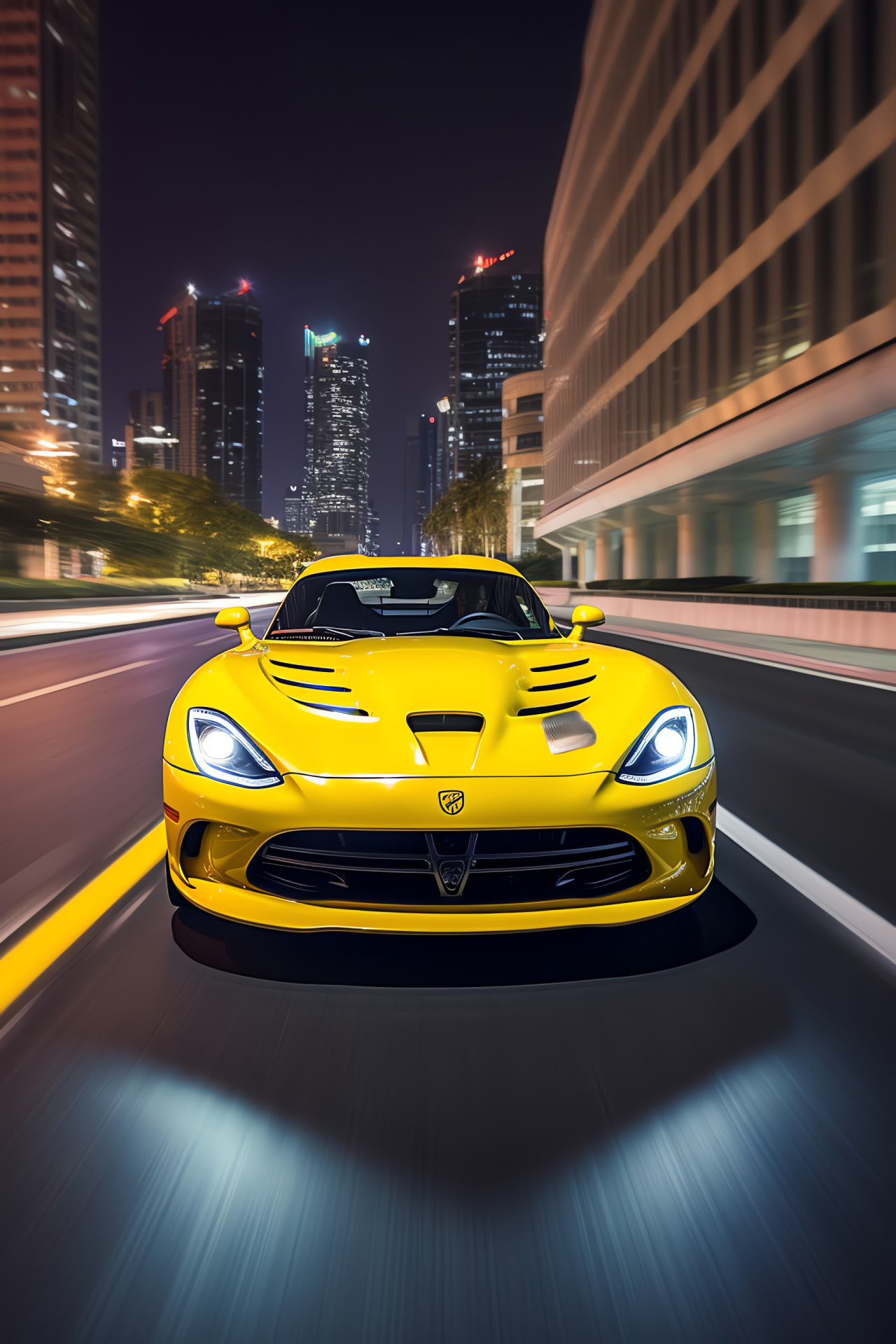 Dubai street scene, Yellow GTS beauty, Urban skyline, Middle Eastern luxury, Performance vehicle, HD Phone Wallpaper