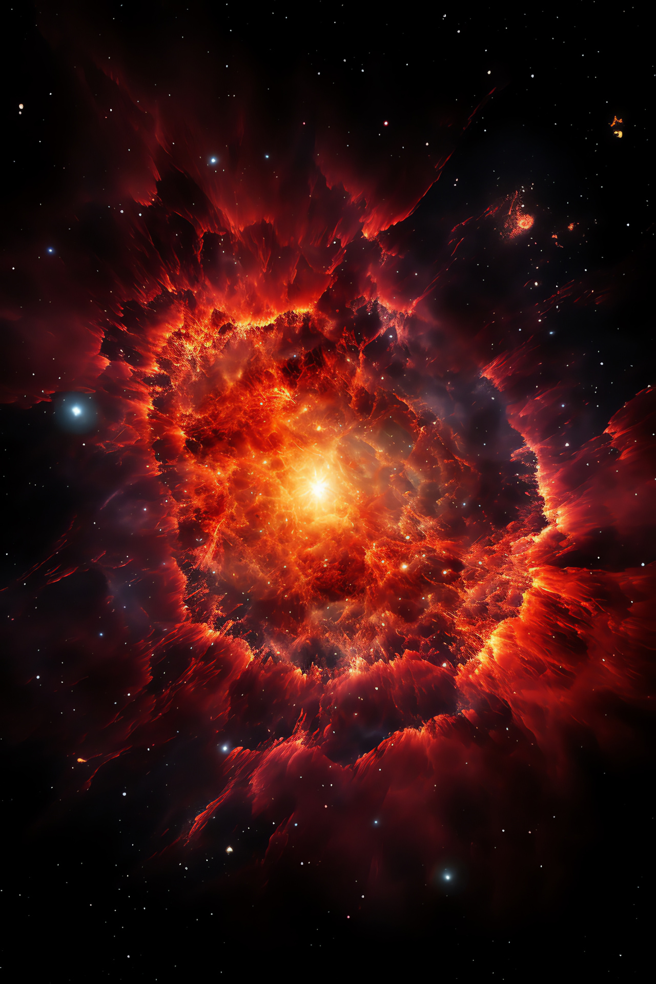 Supernova remnant grandeur, Red space aftermath, Orange cosmic glow, Fiery interstellar cloud, Astronomical event, HD Phone Wallpaper