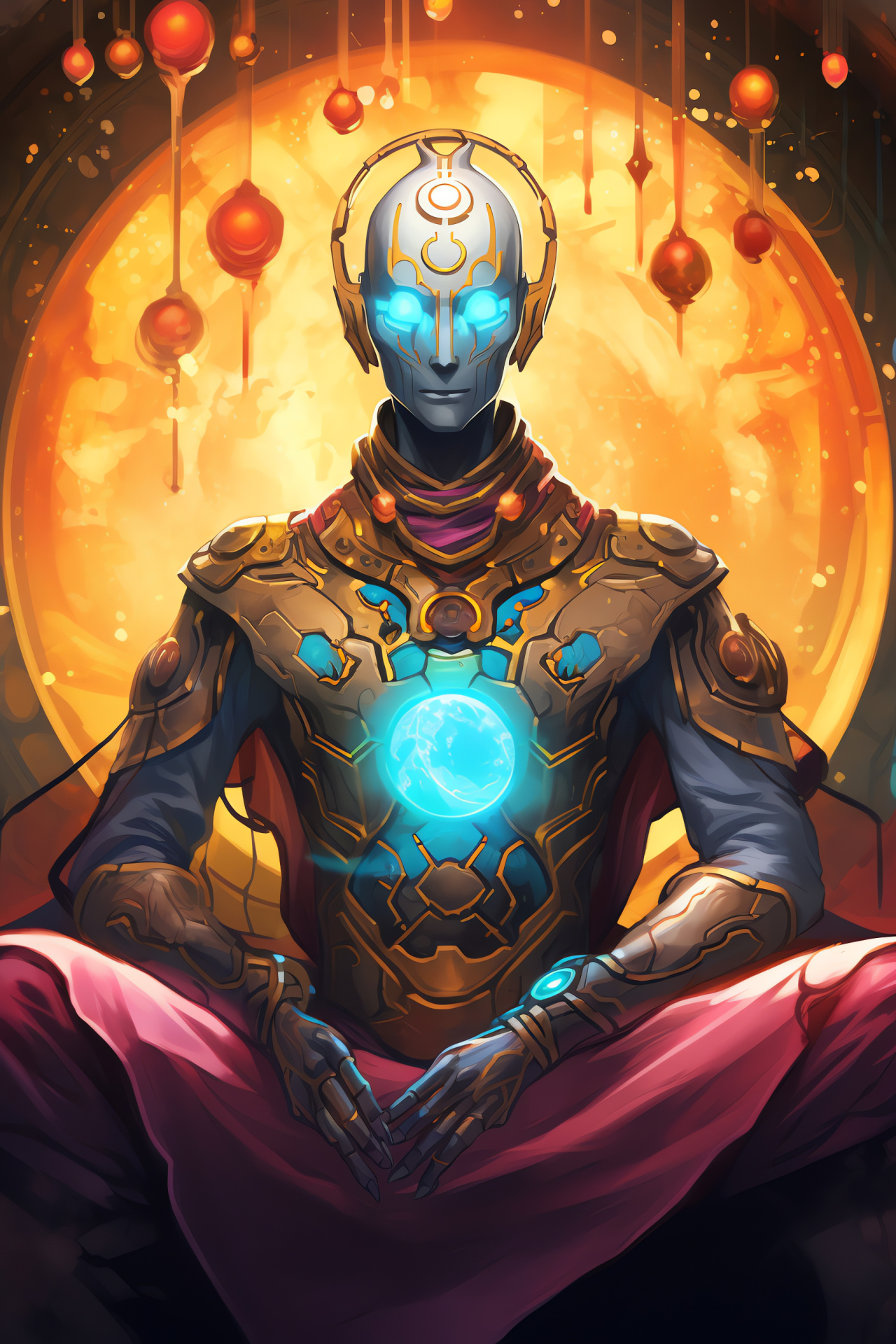 Zenyatta Overwatch mystic, Himalayan origin, floating spheres, monk-like robot, ethereal presence, HD Phone Image