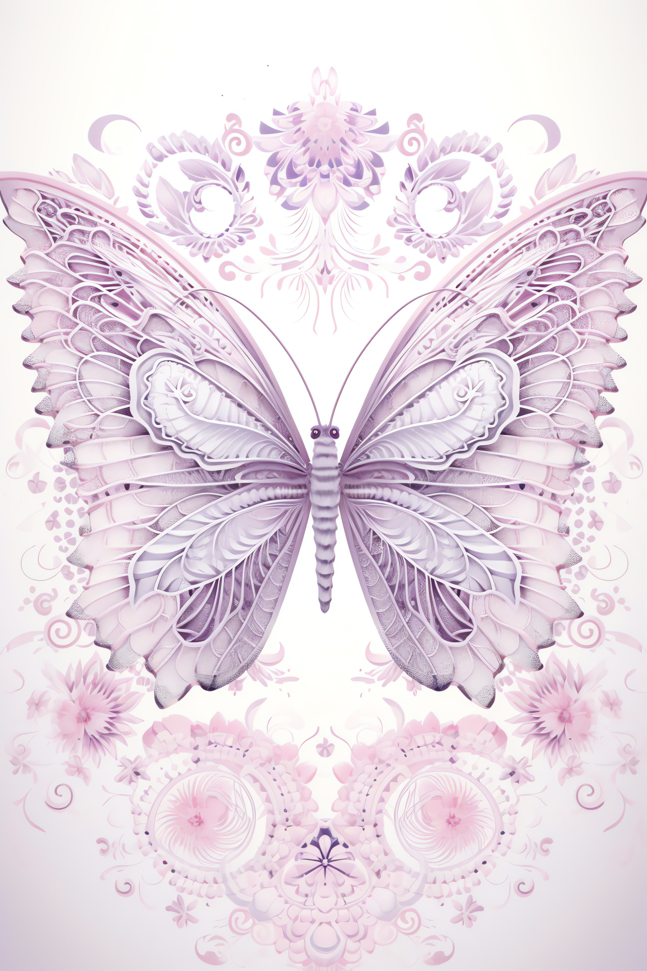 Pink Butterfly, Lepidoptera wings, meadow creature, patterned wing, tranquil floral setting, HD Phone Image