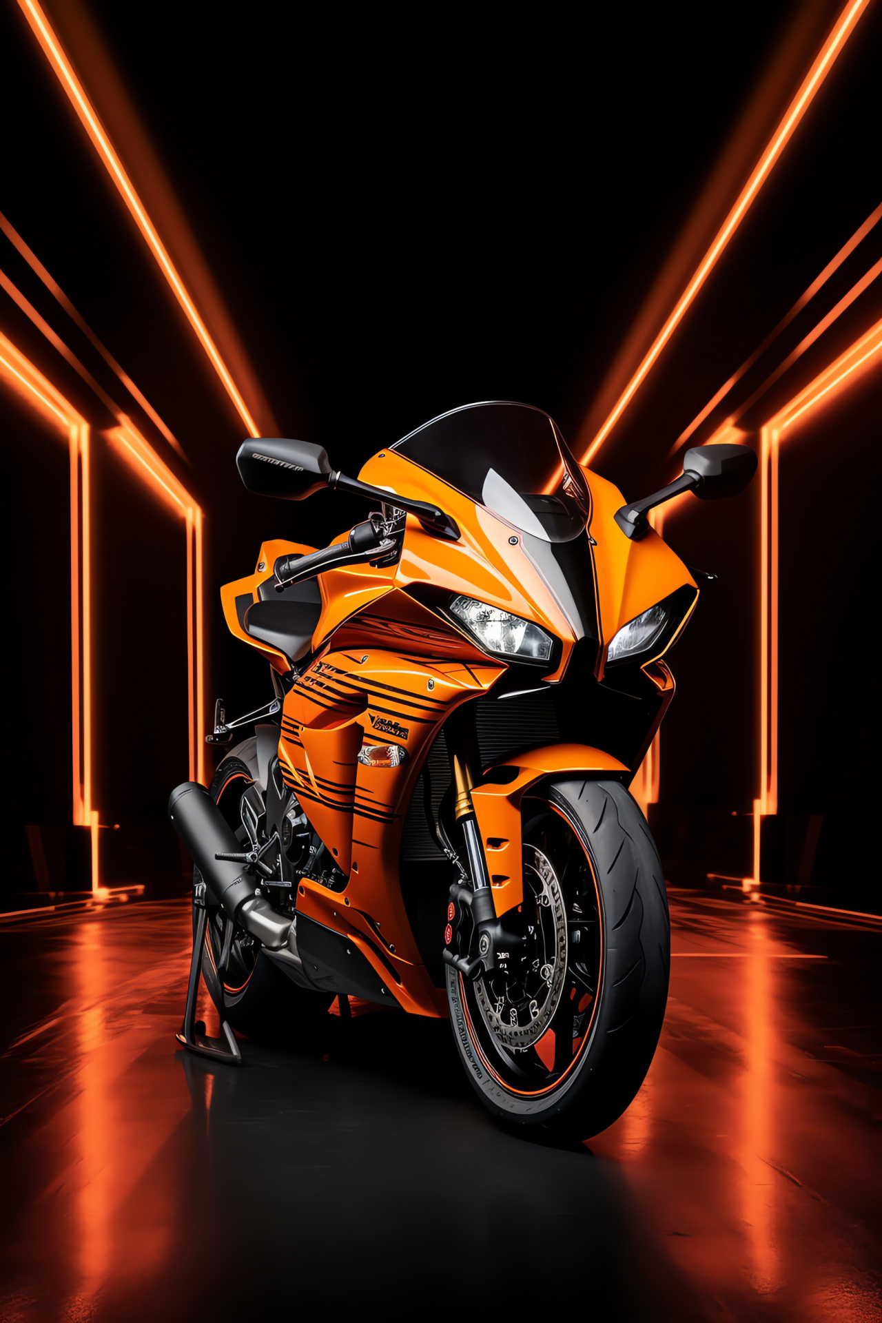 Yamaha R1 tech, Motorcycle electronics, Glowing backdrop, Orange and yellow, HD Phone Wallpaper