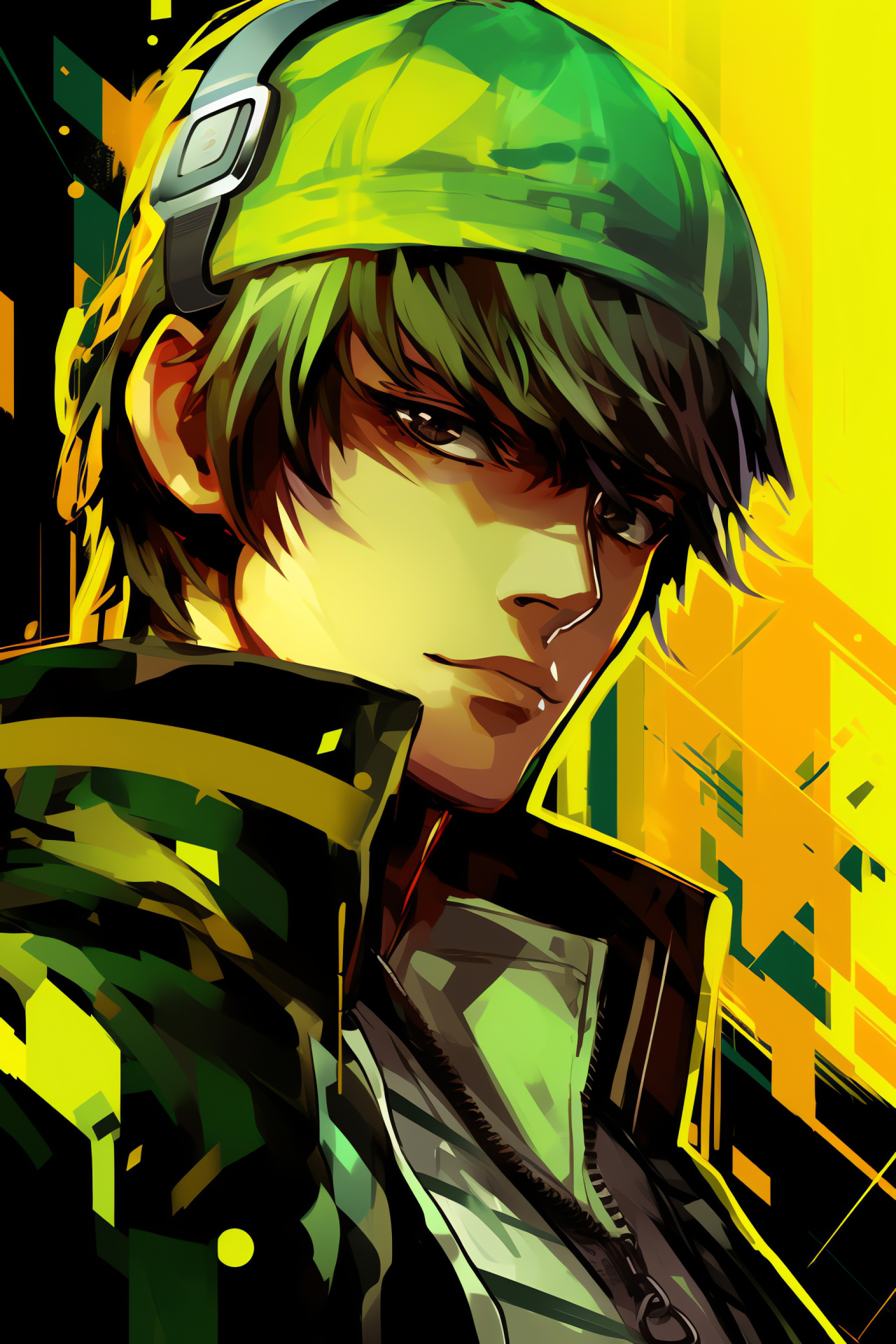 Persona 4 Golden protagonist, Viridian eyes, Measured stance, Video game figure, Digital avatar dimension, HD Phone Image