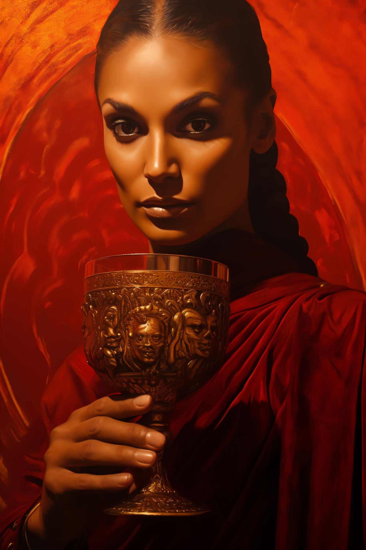 Lucretia character, Spartacus series, gladiatorial drama, intense stare, crimson veil, HD Phone Wallpaper