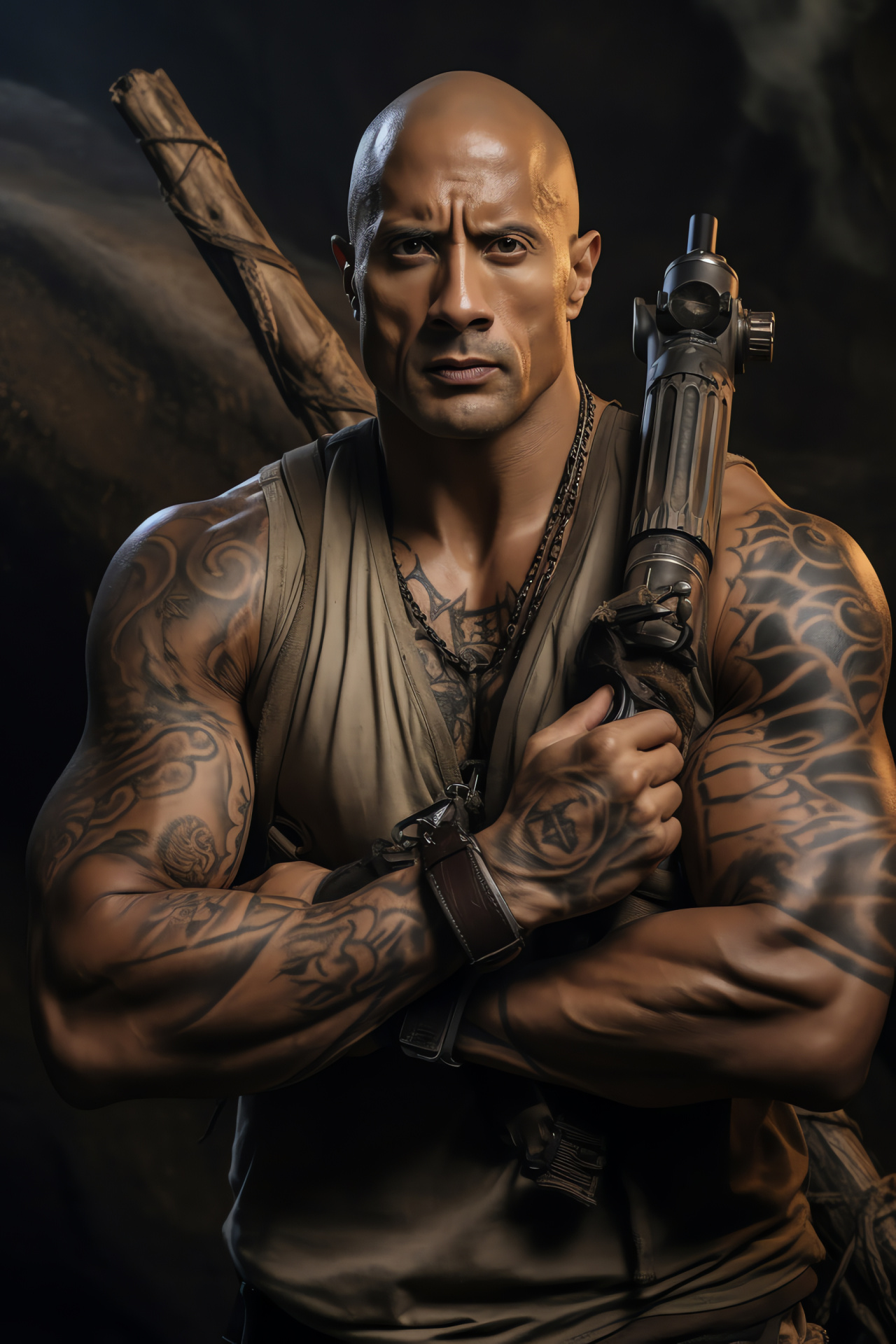 Dwayne Johnson, Hollywood action hero, Wrestling legend, Movie franchise character, Assertive look, HD Phone Image