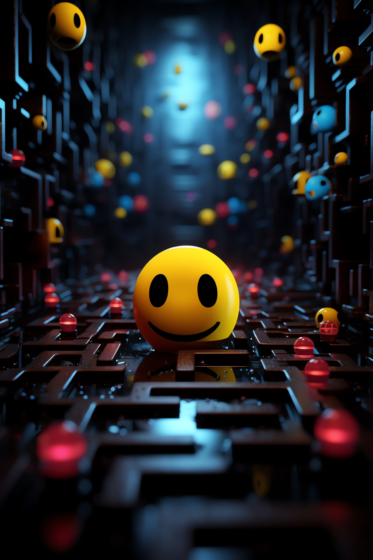 Classic Pacman gameplay, Retro gaming mascot, Maze navigation challenge, Pacworld setting, Iconic spherical hero, HD Phone Image