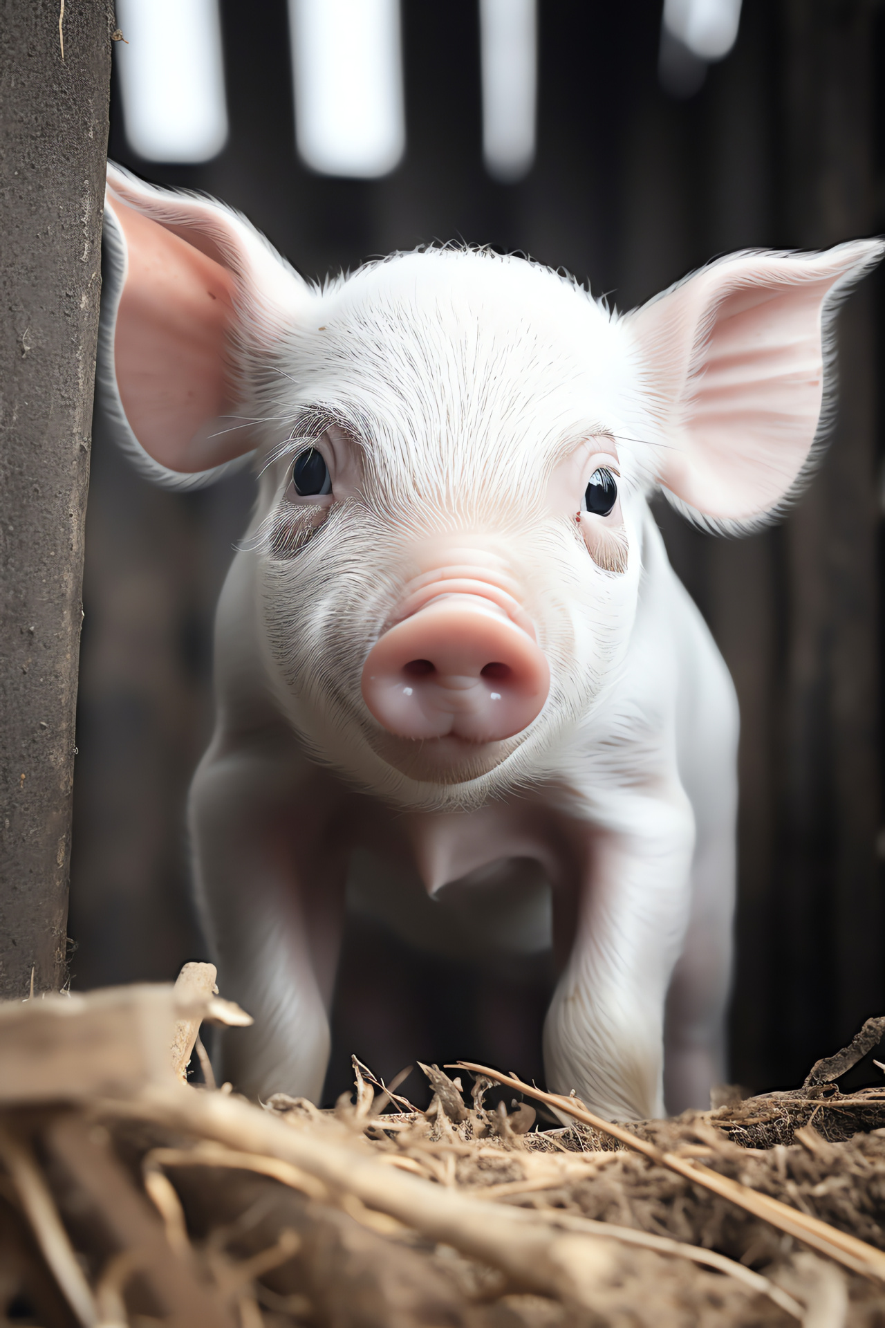 Piglet, Farm infant, Smooth black and white fur, Young swine, Clear blue eyes, HD Phone Wallpaper