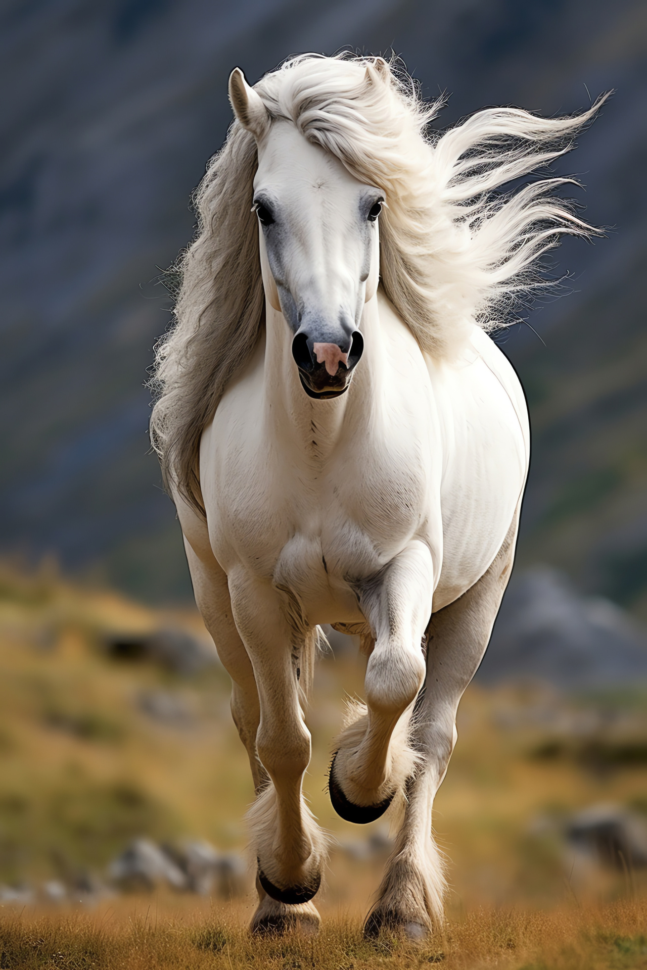 Friesian Horse, equine purity, noble stance, snowy fur, equestrian grace, HD Phone Wallpaper